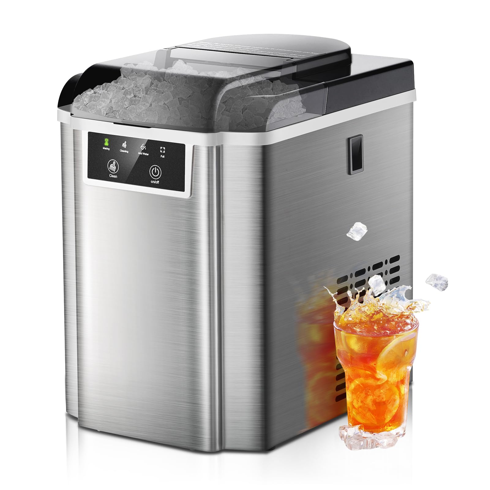 Portable Nugget Ice Maker Countertop - 38LBS/Day Fast Chewable Pellet Ice Machine with Self-Cleaning & LED Display for Home, Kitchen, Office, RV, Camping - Perfect for Cocktails, Sodas, and Outdoor Adventures