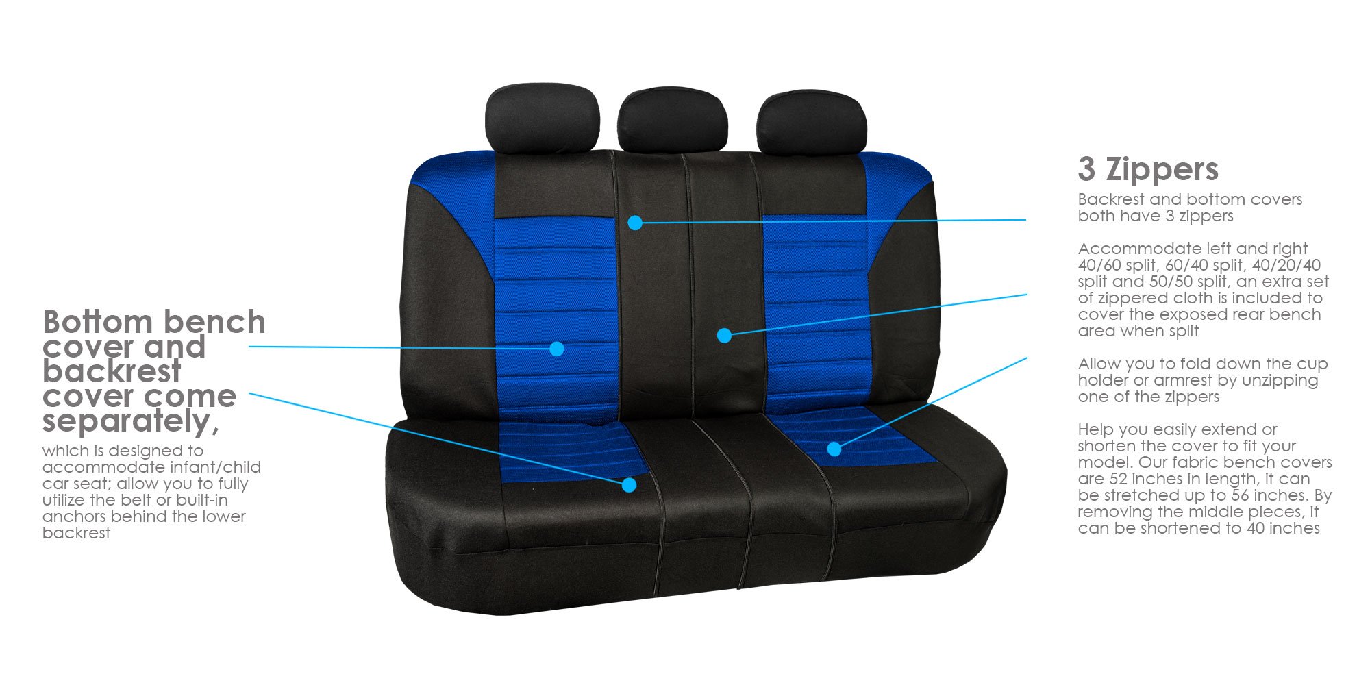 Premium 3D Air Mesh Car Seat Cover for Back Seat - Universal Fit Split Bench Rear Seat Protector for Dogs & Kids | SUV, Sedan, Van Interior Accessories | Perfect for Road Trips, Pet Travel & Family Commuting