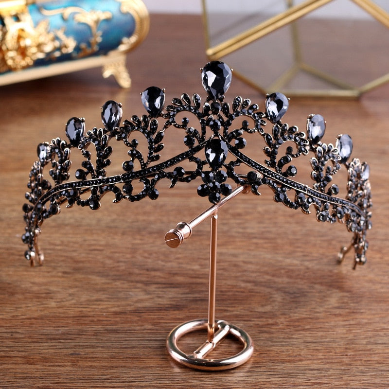 Elegant Black Queen Diadem Headpiece - Royal Crown Tiara for Women, Bridal Accessories, Cosplay & Halloween Costume - Perfect for Weddings, Parties & Themed Events