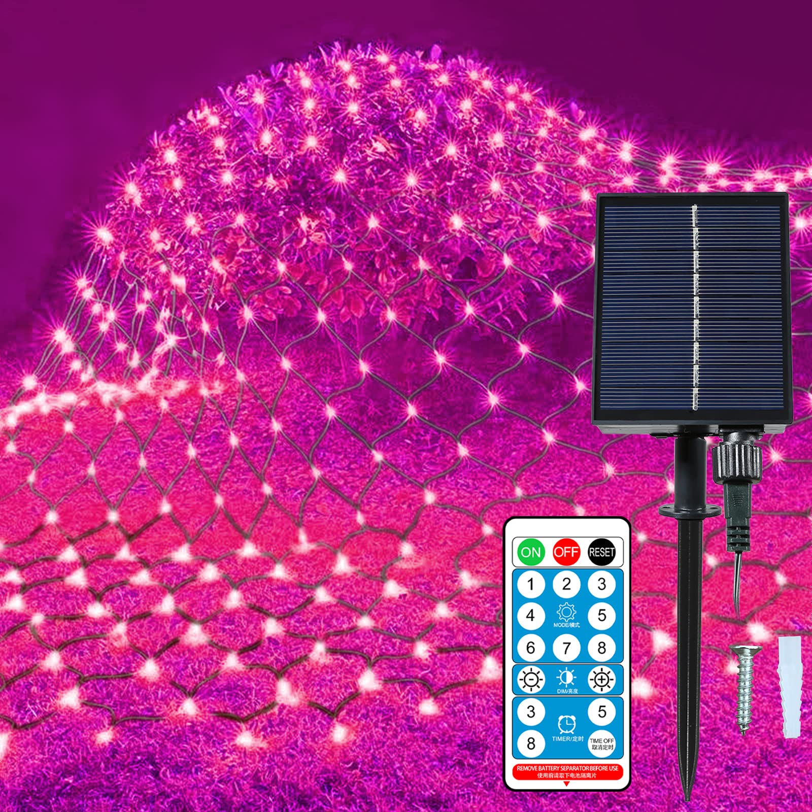 Malgero Solar Powered 264 LED Outdoor String Lights - 8 Lighting Modes, 9.8x6.6ft Pink Christmas Fairy Lights with Green Wire for Tree Wrapping | Perfect for Halloween, Holiday Parties, Garden Decor, Patio Lighting & Wedding Decorations