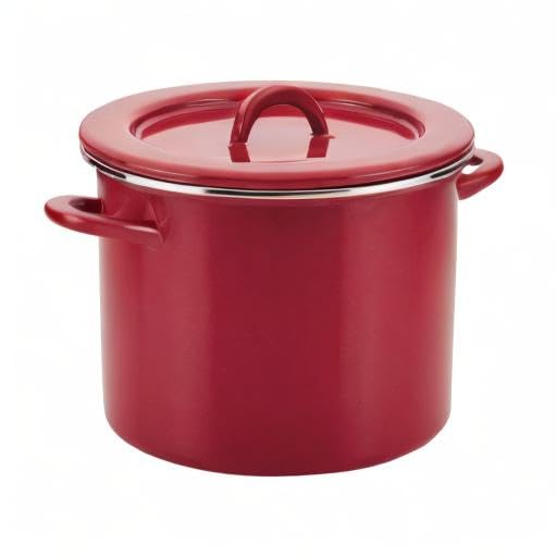 Rachael Ray 12 Quart Red Stock Pot with Lid - Large Durable Cooking Pot for Soups, Stews, Pasta & Family Meals - Perfect for Home Kitchens & Professional Chefs
