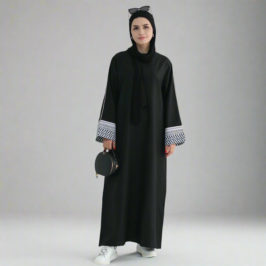 Stylish Black Kufiya Essential Abaya for Women - Modest Islamic Dress for Prayer, Daily Wear & Special Occasions