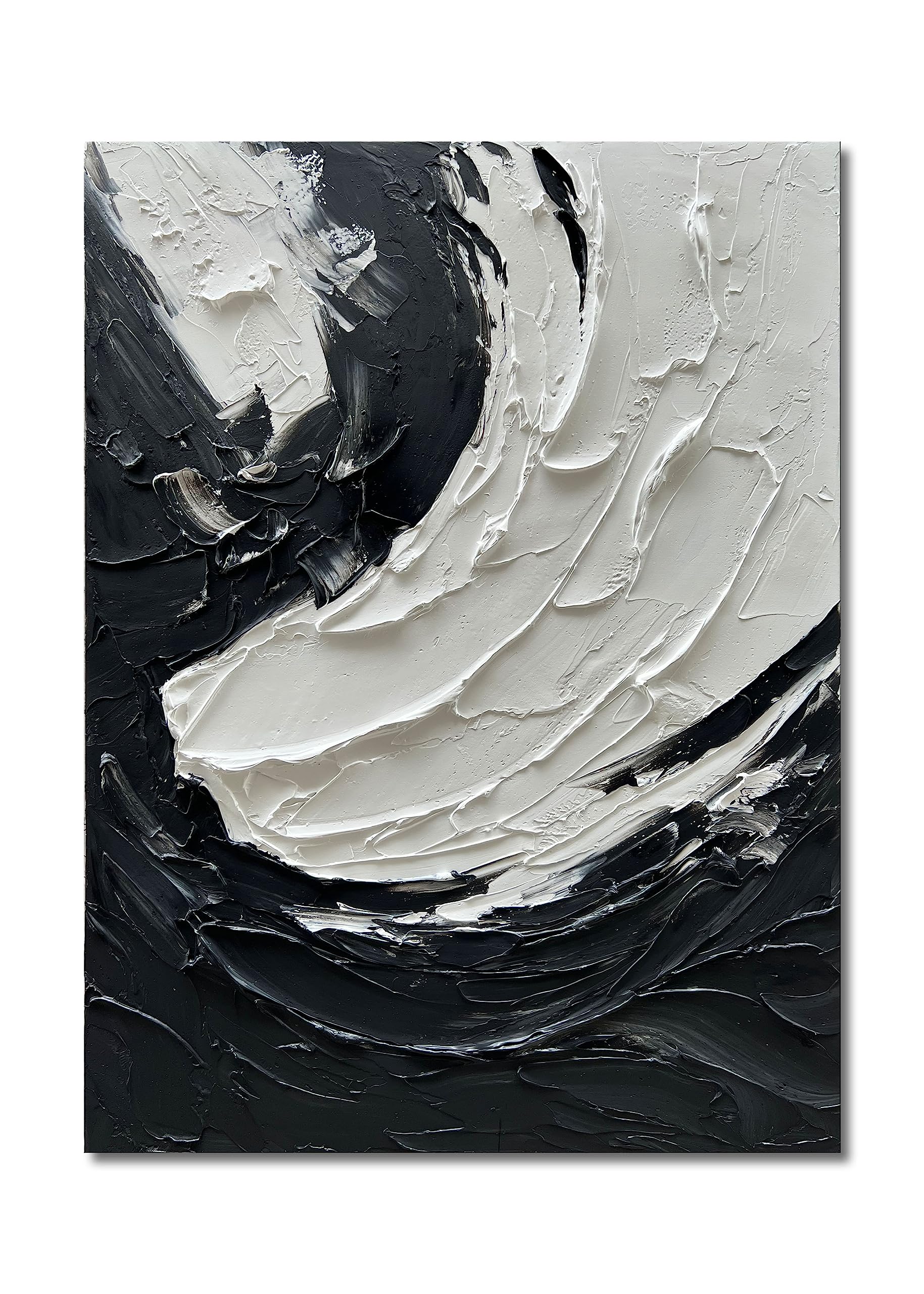 Minimalist Black and White Abstract Oil Painting - Handmade Modern Wall Art 40x28 Inch - Contemporary Home Decor for Living Room, Bedroom, Office & Corridor | Perfect for Modern Interiors & Gift Giving