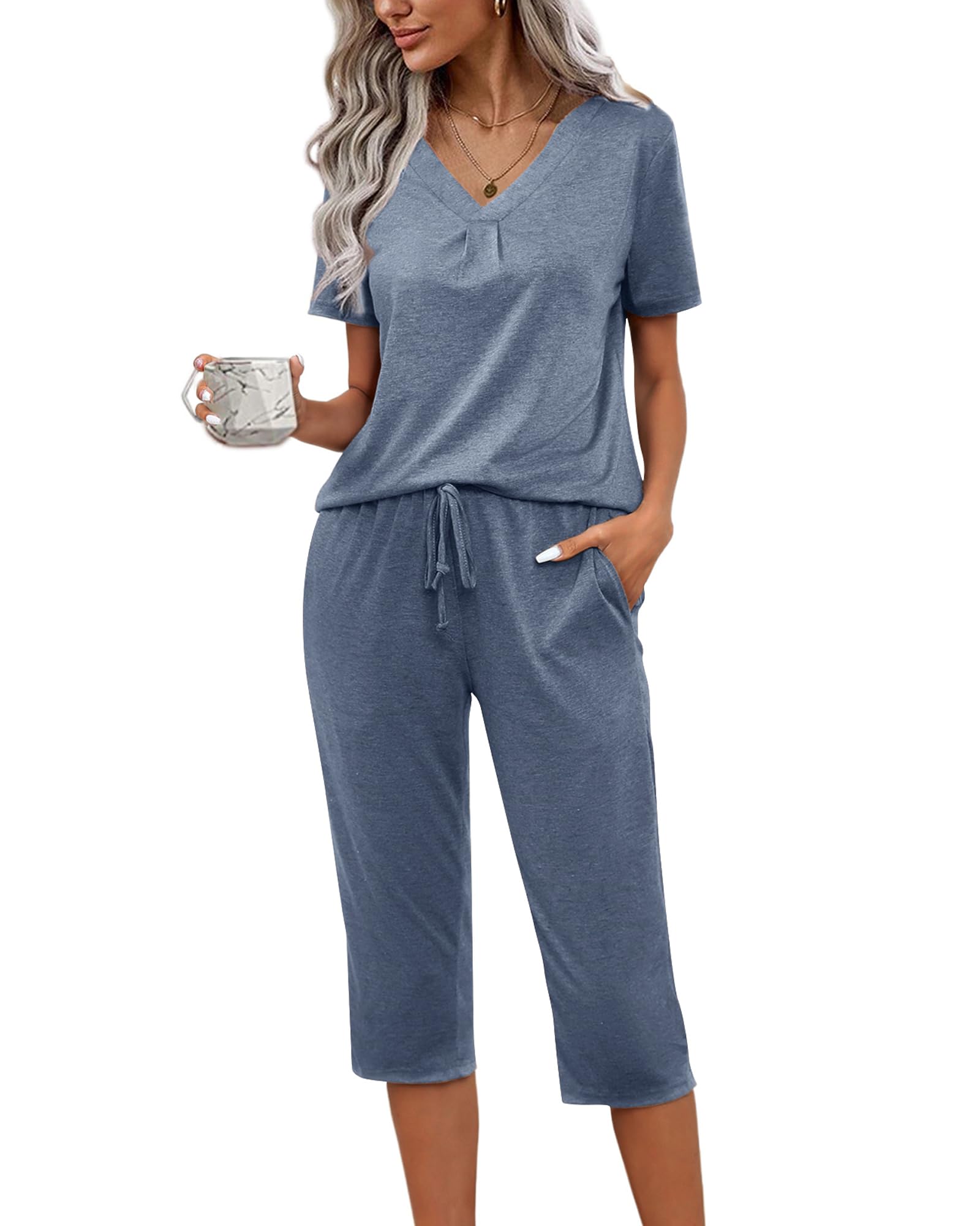 Difficort Women's Pajama Sets - Soft Long Sleeve Sleepwear with Pockets, Comfy Lounge Pjs for Winter - Perfect for Sleeping, Lounging at Home & Cozy Nights
