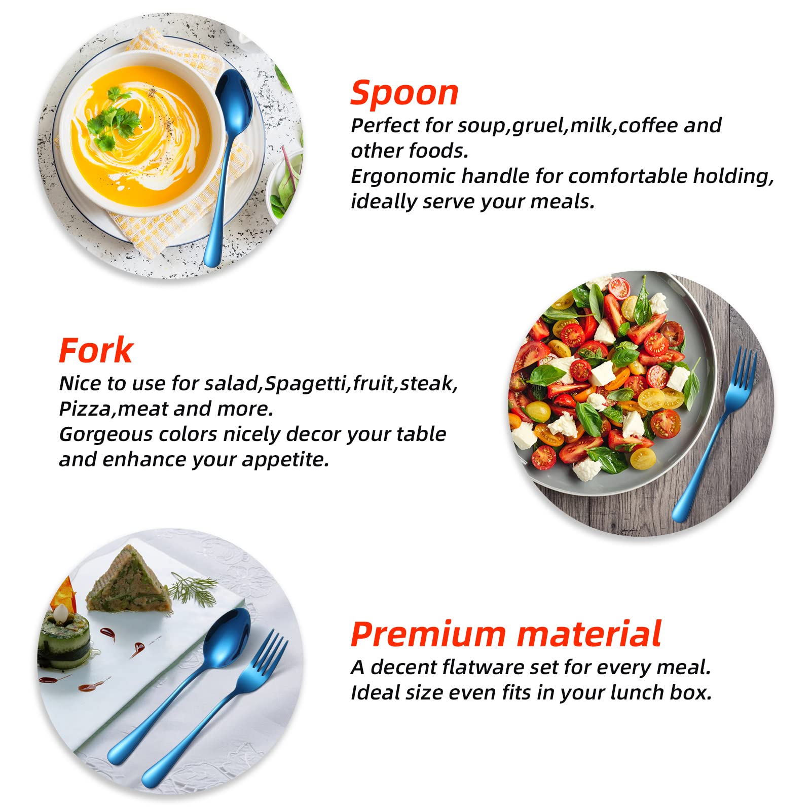 Premium 12-Piece Stainless Steel Flatware Set - Blue Silverware Forks & Spoons for 6 People | Durable Cutlery for Home, Kitchen, Restaurant & Outdoor Use | Perfect for Camping, Hiking, Picnics, BBQ & Daily Dining
