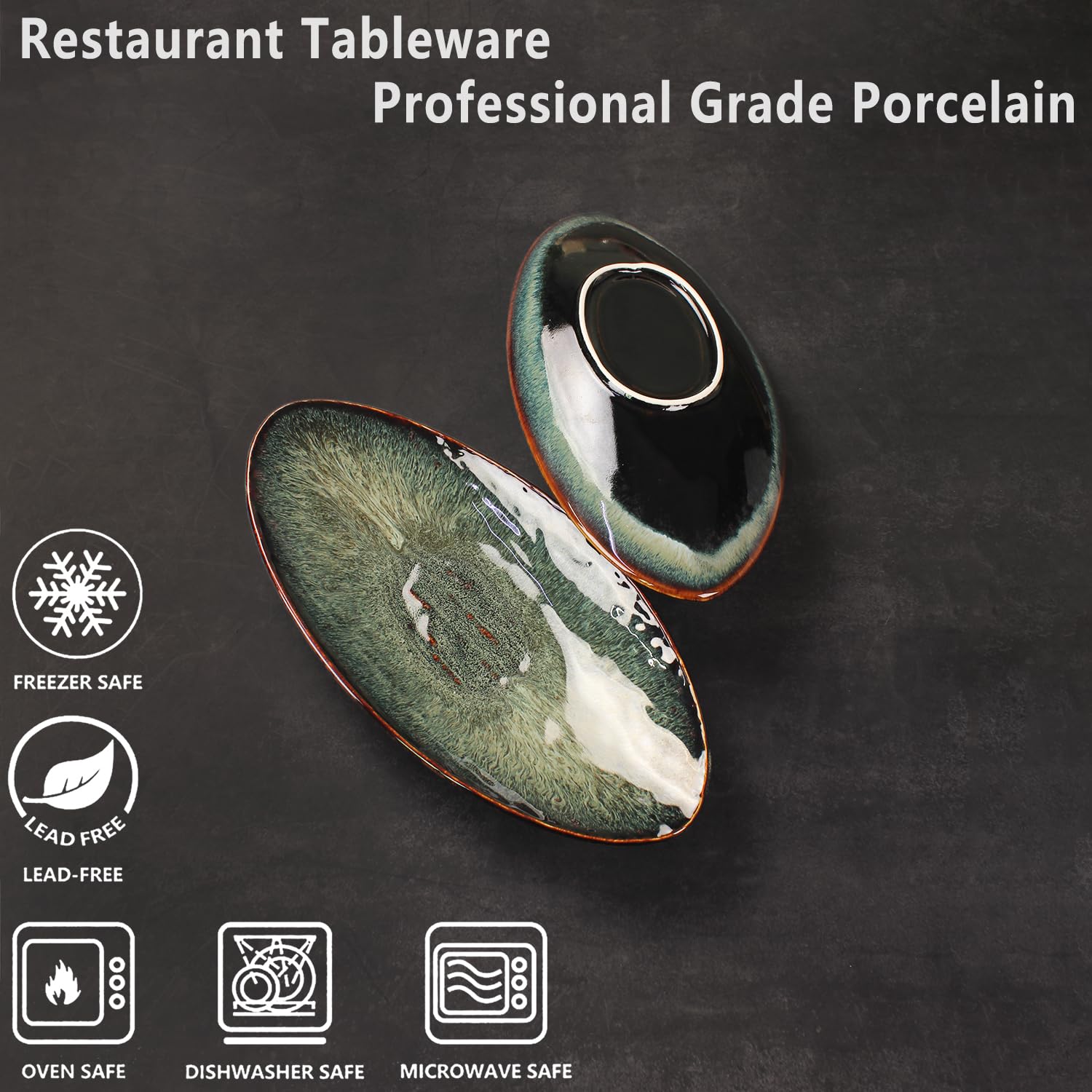 4-Piece Ceramic Dinner Plates Set - Microwave, Oven & Dishwasher Safe - Scratch Resistant Black Reactive Glaze Plates for Bread, Pasta, Salad & Sushi - Perfect for Dining, Entertaining & Restaurant Use