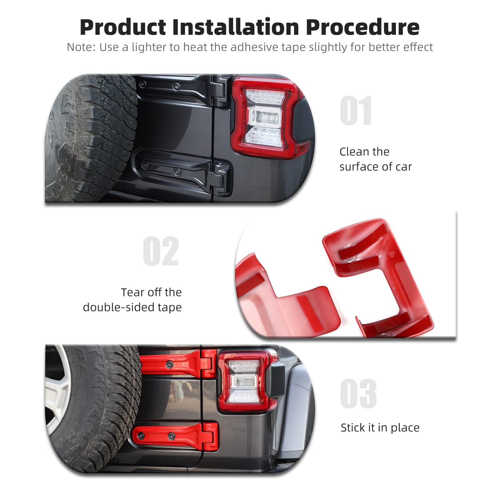 CheroCar Jeep JL Tailgate Hinge Cover & Spare Tire Bracket - Exterior Accessories for 2018-2022 Jeep Wrangler JL/JLU (Sport, Sahara, Rubicon) - Red | Durable Protection & Enhanced Style for Off-Road Adventures