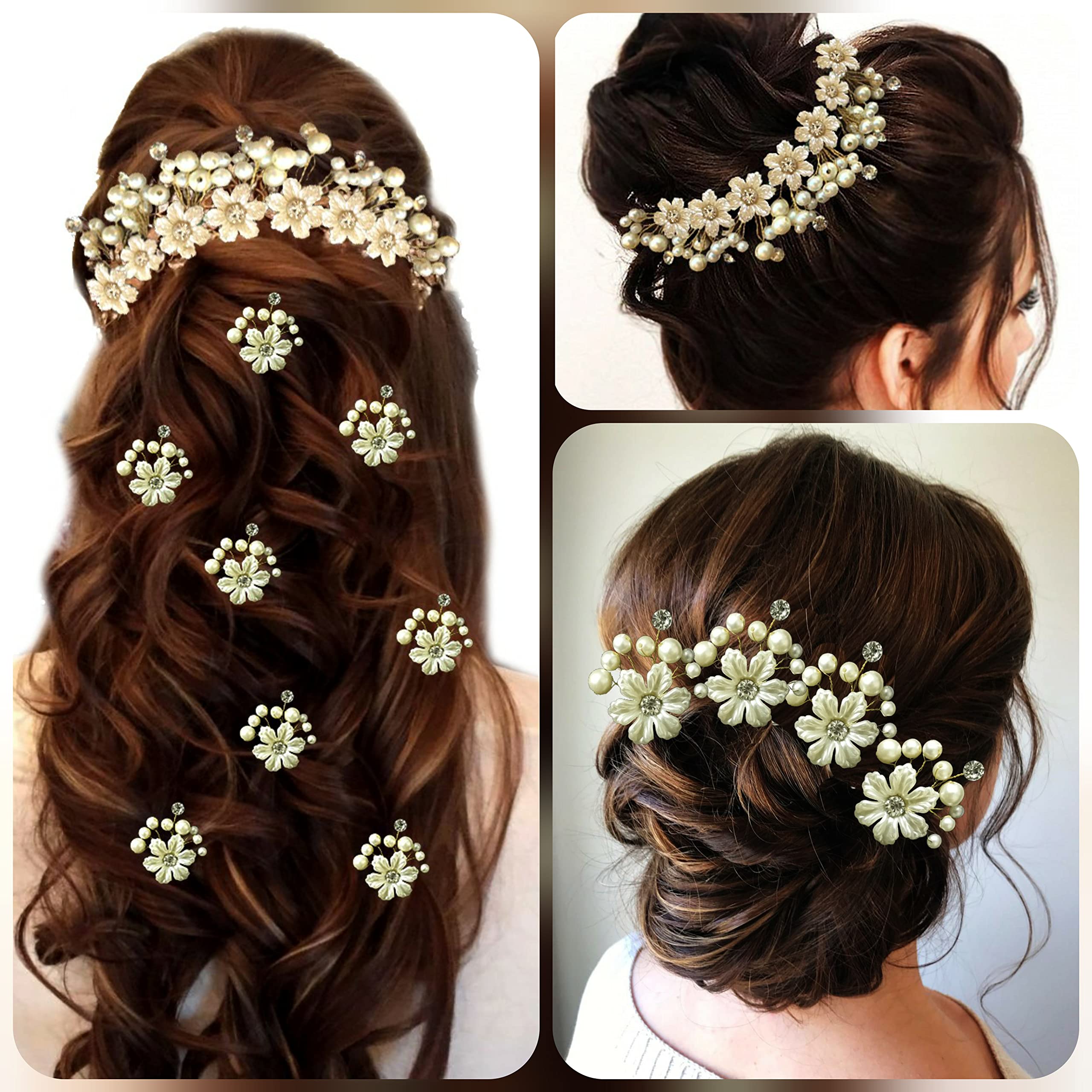Golden Pearl Wedding Hair Vine & Hair Pins Set - Elegant Bridal Hair Accessories for Women & Girls (Combo 1687 & 2145) - Perfect for Weddings, Prom, Parties & Special Occasions