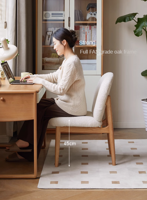 Solid Oak Wood Leisure Soft Chair - Cream Study Chair for Home Office, Reading & Relaxation - Comfortable & Stylish Accent Furniture for Living Room, Bedroom or Library