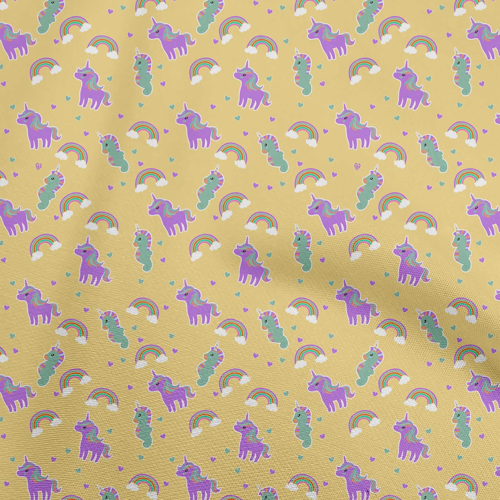 oneOone Polyester Spandex Yellow Kawaii Print Fabric by The Yard - 56 Inch Wide Dress Material (340 GSM) for Cosplay, Lolita Fashion & DIY Sewing Projects