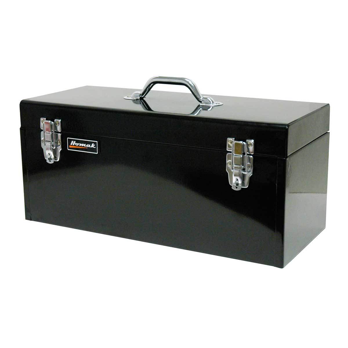 Homak 20-Inch Flat Top Steel Hand Carry Toolbox with Black Metal Tray - Durable Portable Tool Storage for Workshop, Garage & Job Site