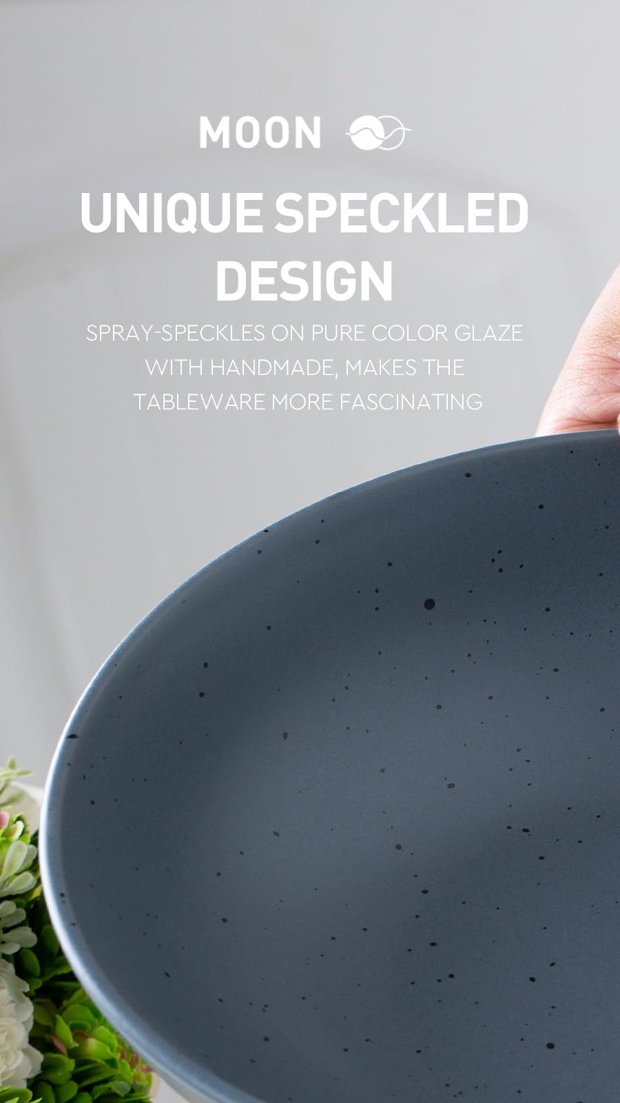 Famiware 8.75 Inch Ceramic Moon Pasta Bowls Set of 4 - Large Microwave & Dishwasher Safe Salad Serving Bowls for Dinner, Soup, Pasta - Elegant Charcoal Gray Tableware for Restaurants & Home Dining