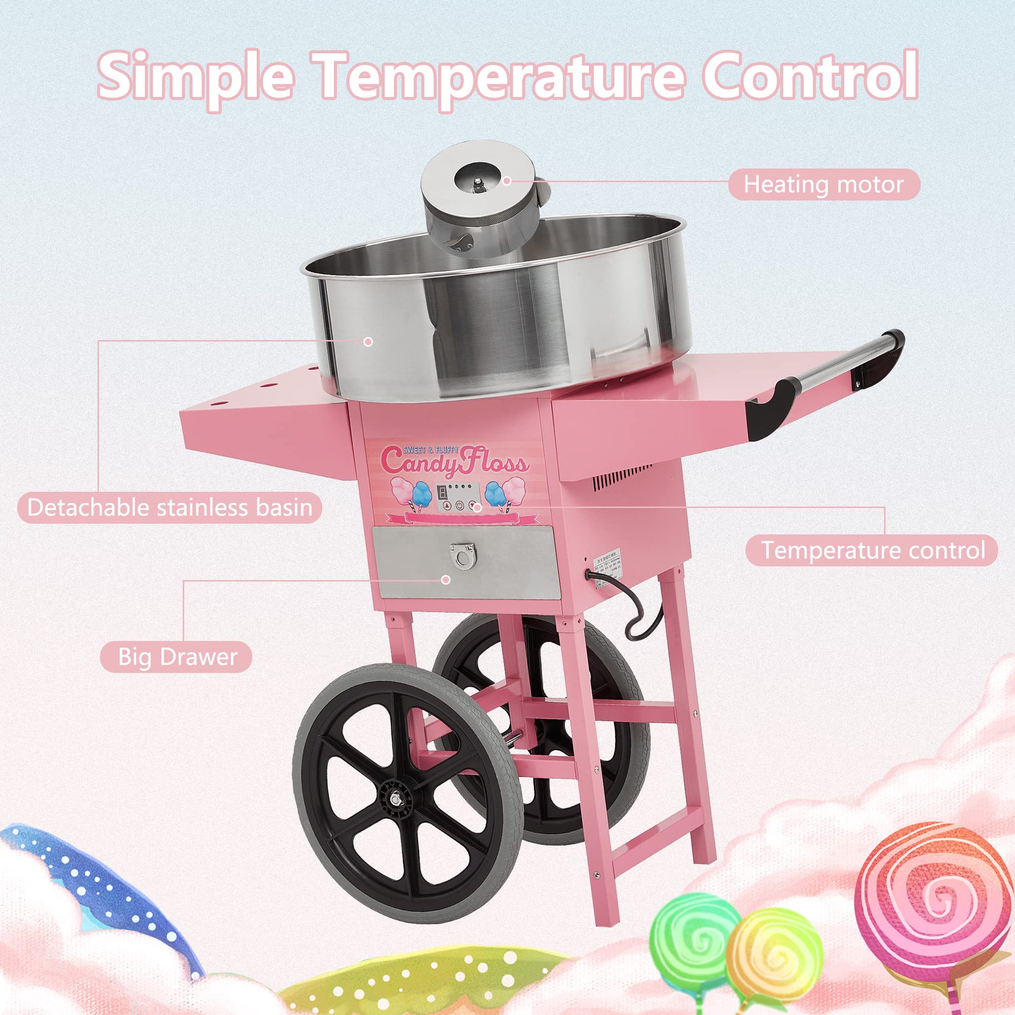 Garvee Extra Large Commercial Cotton Candy Machine - Electric Cotton Candy Floss Maker with 20