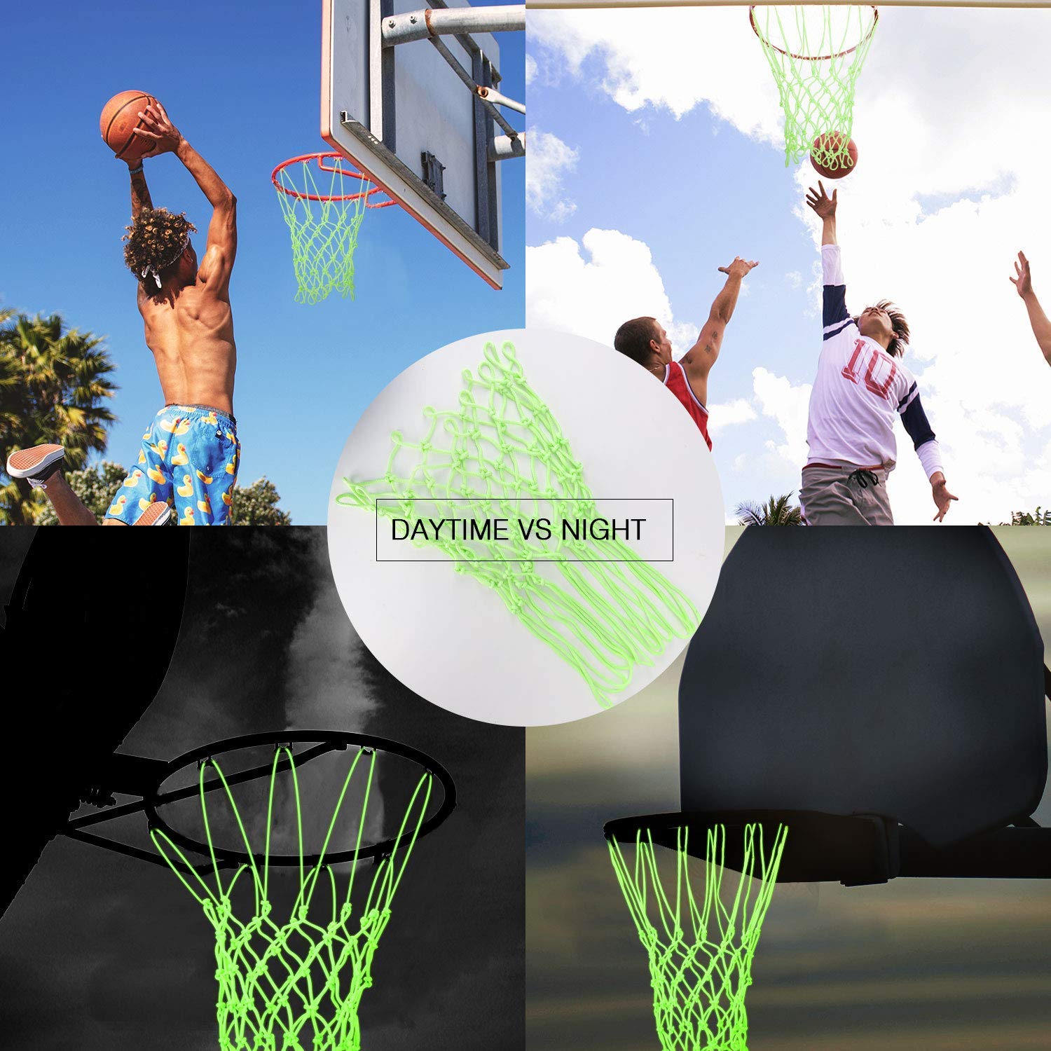 Premium Glow in the Dark Basketball Net Replacement - All-Weather Durable Anti-Whip Design for Indoor/Outdoor Courts | 12 Loop Standard Fit | Perfect for Night Games & Backyard Practice