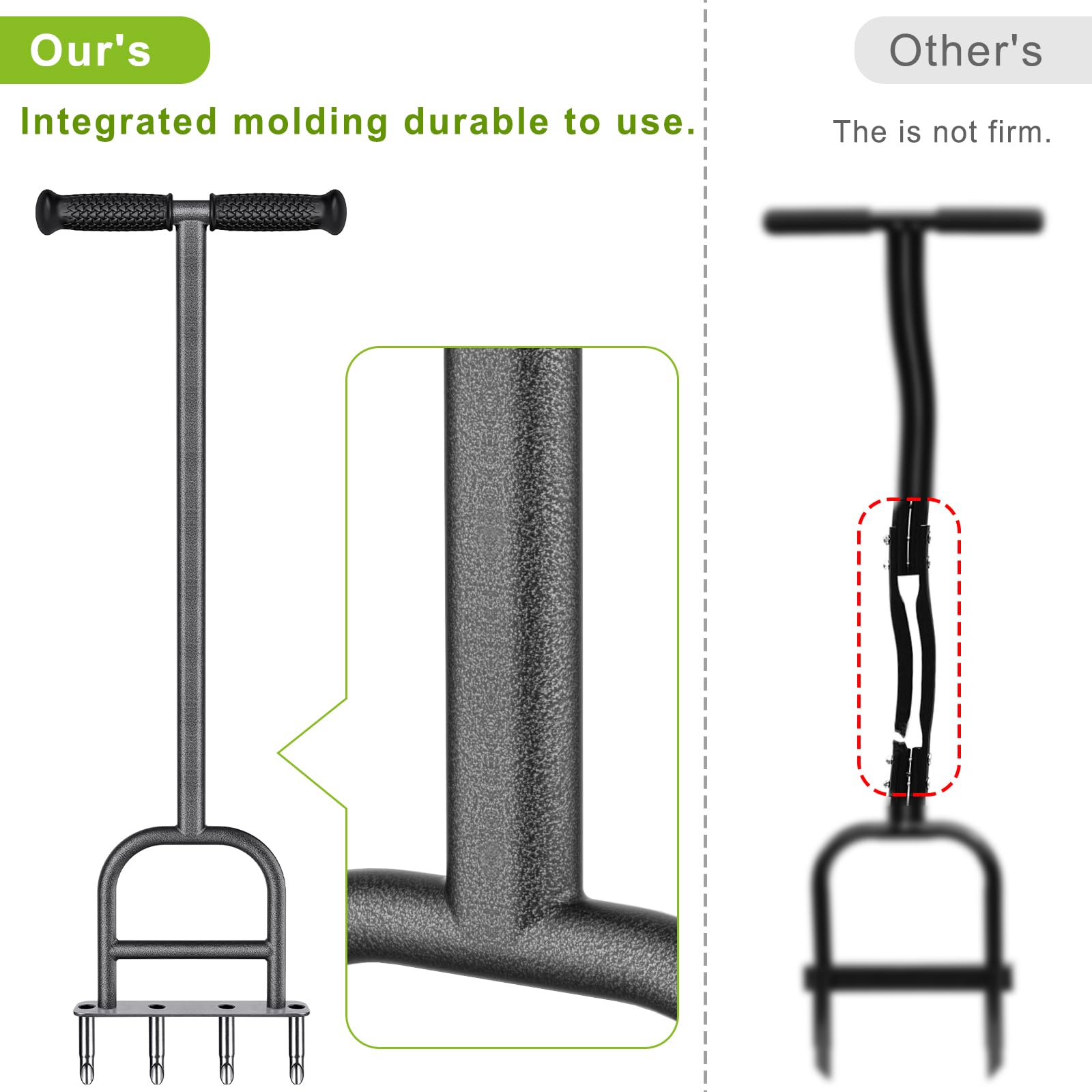 Dolibest Manual Lawn Coring Aerator Tool - 4 Stainless Steel Corer Plug with Soft Rubber Grip for Soil Aeration, Grass Health & Garden Maintenance - Perfect for Lawn Care, Yard Improvement & Soil Loosening