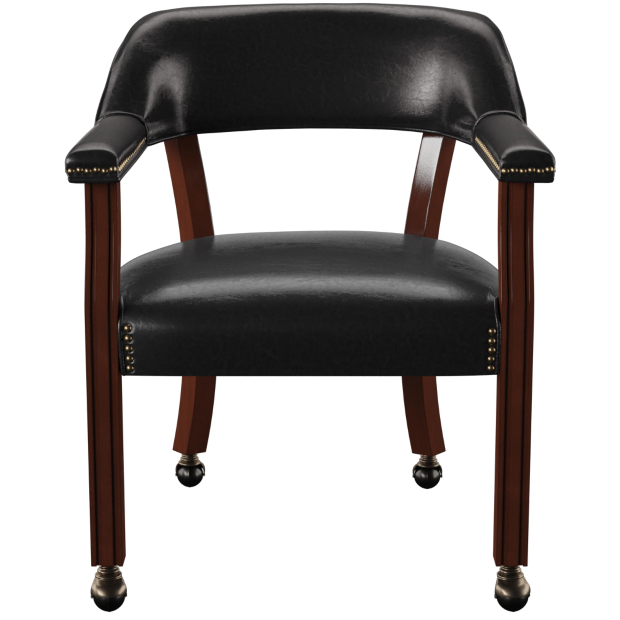 Steve Silver Co Tournament Arm Dining Chair with Casters - Upholstered Vegan Leather with Nailhead Trim - 25