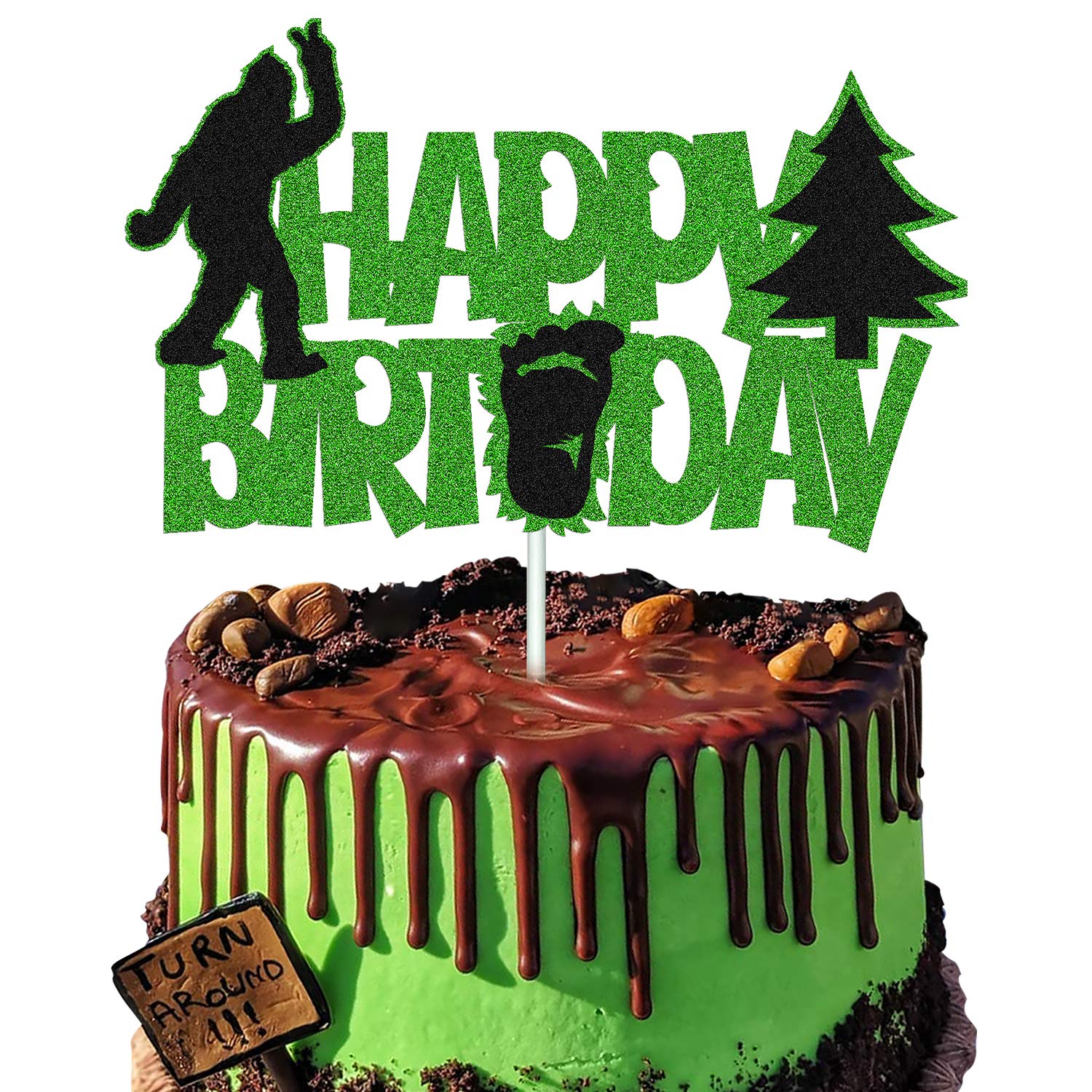Happy Birthday Cake Topper - Sparkle Green Themed Cake Decorations for Kids Birthday Party | Boy & Girl Bday Supplies | Perfect for Birthday Cakes, Cupcakes & Party Decorations