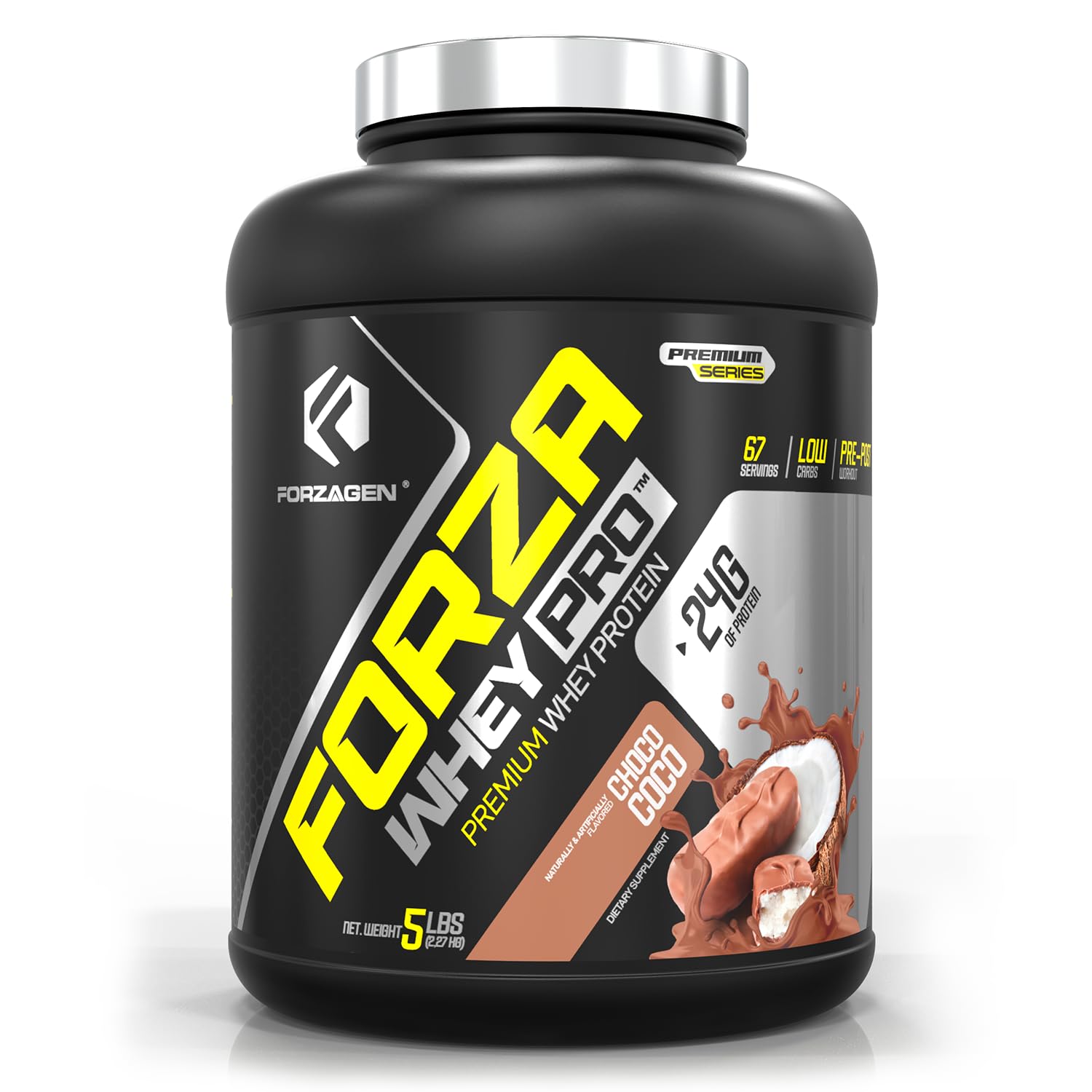 Forzagen Whey PRO Low Carb Protein Powder - 24g Protein per Serving, Sugar Free, Gluten Free, Premium Whey Isolate for Men & Women | BCAA Enriched, Chocolate Coconut Flavor, 5 lbs (67 Servings) | Post-Workout Recovery, Muscle Building, Weight Management, Healthy Shakes & Smoothies