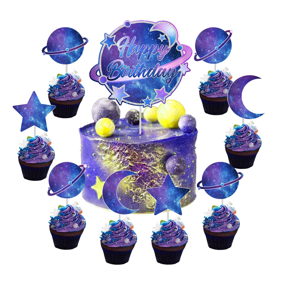Solar System Birthday Cake Topper - 25pcs Galaxy Planet Cake Decorations with Stars & Moon for Outer Space Themed Parties, Baby Showers & Astronomy Lovers | Perfect for Universe Birthday Cakes, Cupcakes & Cosmic Celebrations