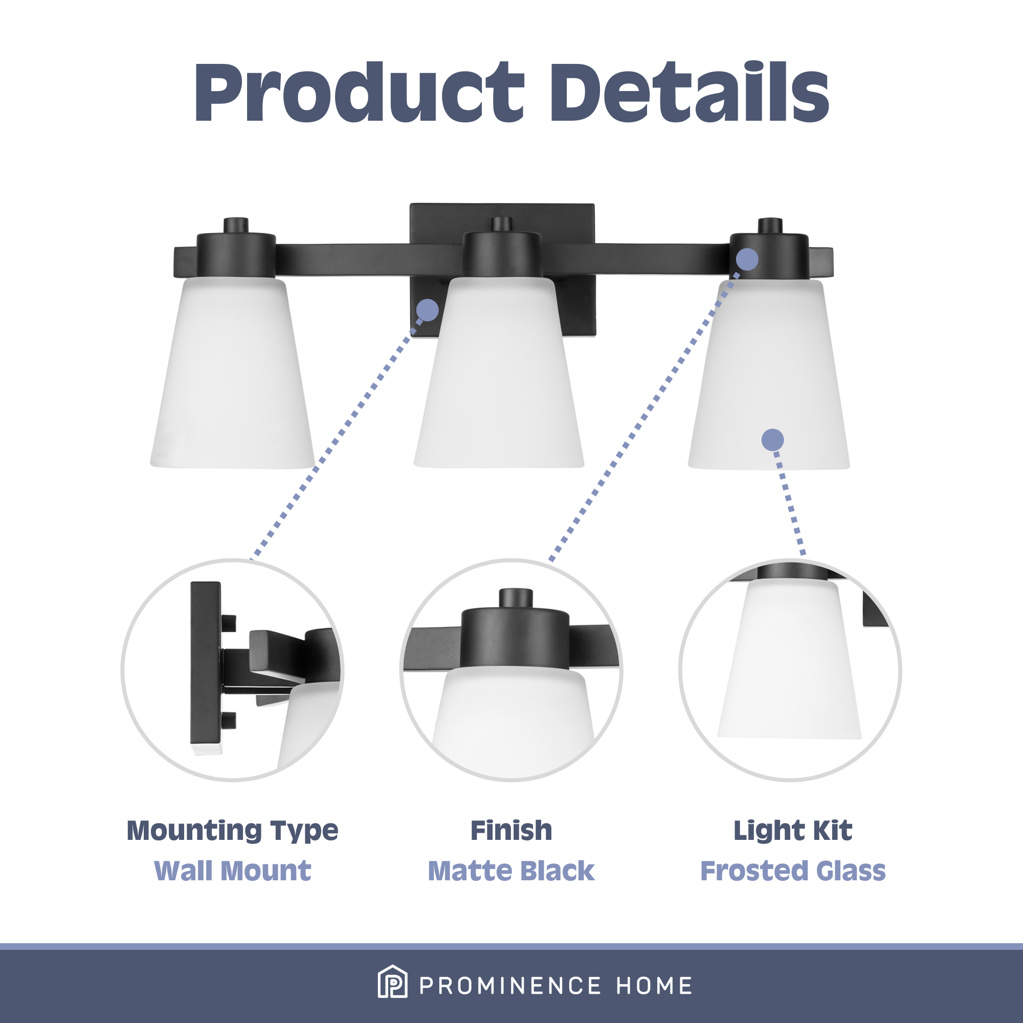 Fairendale 3-Light Vanity Light with Frosted Glass Shade in Matte Black - Perfect for Bathroom, Bedroom, and Dressing Room Lighting