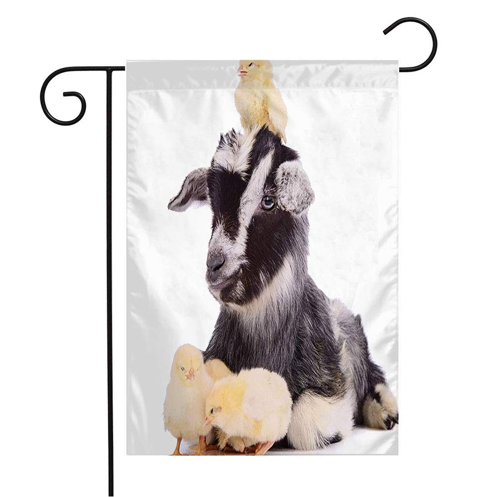 Yellow Baby Newborn Goat & Chickens Farm Animals Garden Flag - 12x18 Inch Seasonal Outdoor Decor for Patio, Lawn, Home | Perfect for Farmhouse, Wildlife & Poultry Enthusiasts | Great Gift Idea