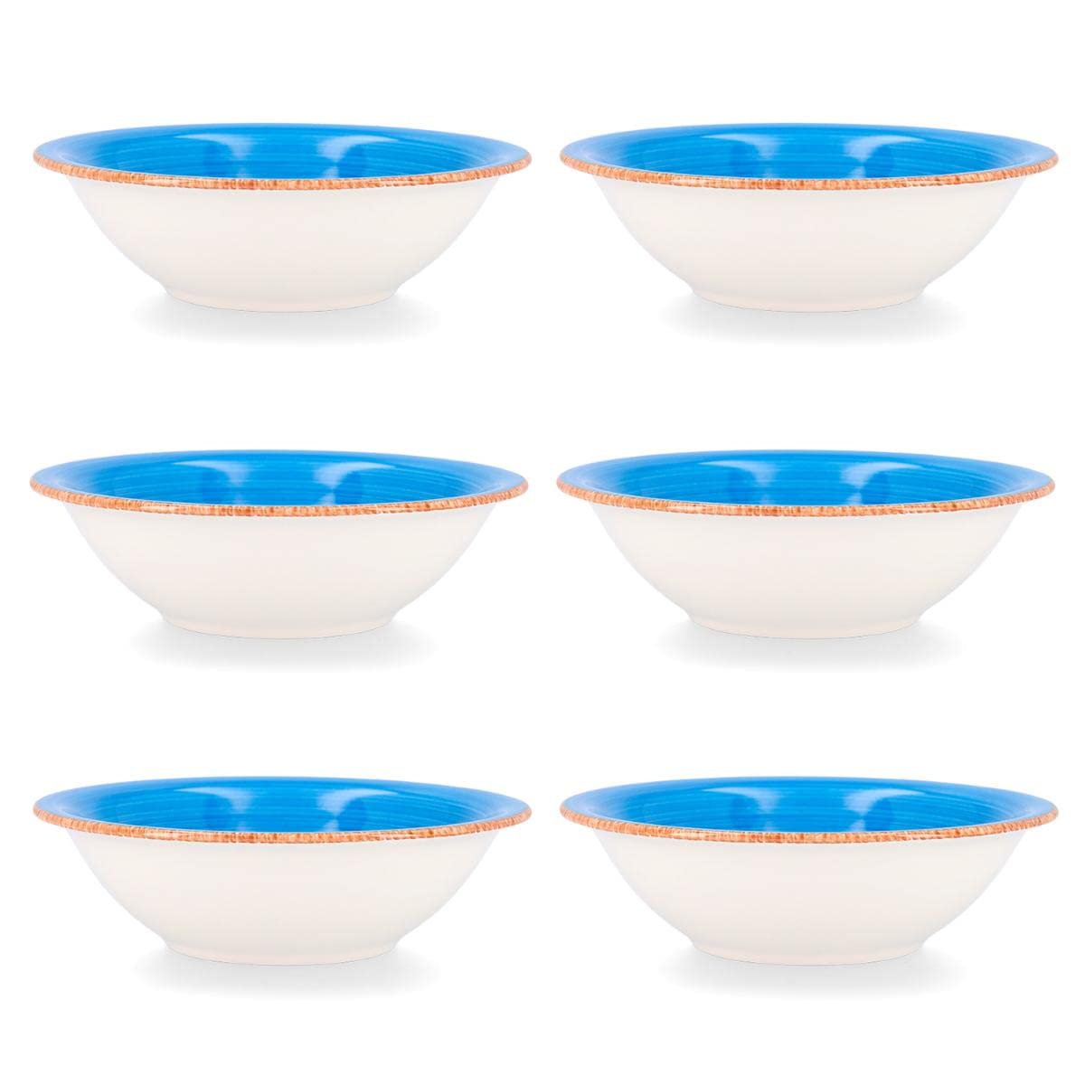 Set of 6 Stoneware Ceramic Soup Bowls - 18cm Blue Soup Plates for Everyday Dining, Entertaining & Restaurant Use | Durable & Microwave Safe