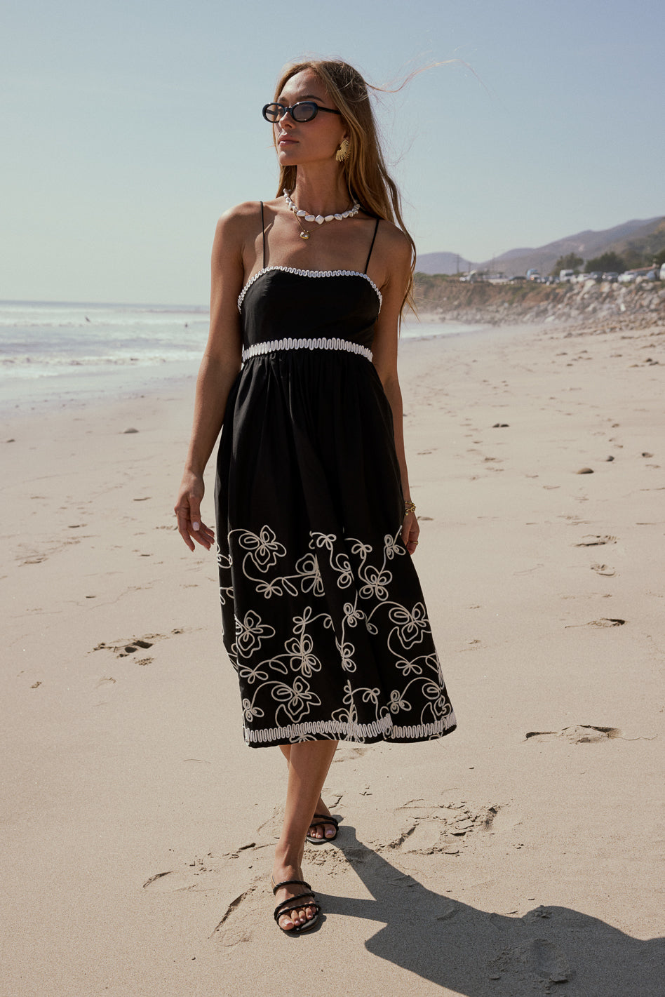 Etta Embroidered Midi Dress - Floral Summer Dress for Women, Boho Chic A-Line Dress with Embroidery, Perfect for Beach Vacation, Wedding Guest & Date Night