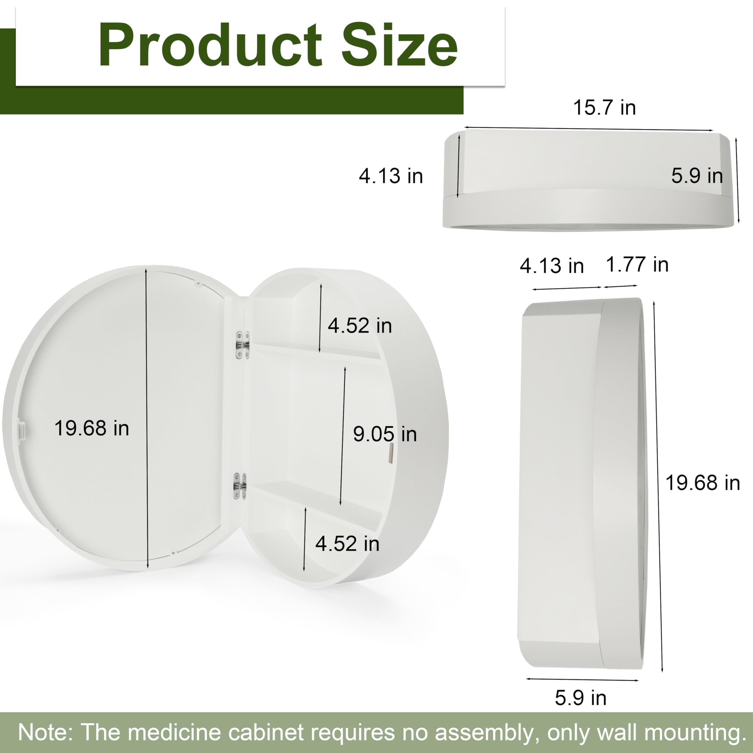 Round Medicine Cabinet Mirror with Shelf - Bathroom Wall Mounted Storage Cabinet with Vanity Mirror, Surface Mount Above Toilet Organizer (White) - Perfect for Small Bathrooms, Powder Rooms & Apartment Living
