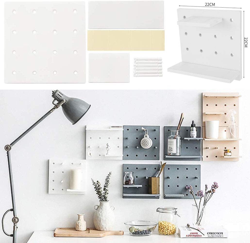 Pinelaxy Pegboard Floating Plastic DIY Wall Shelves - No Drilling Mounted Organizer for Living Room, Bedroom, Kitchen, Bathroom & Office - Perfect for Home Decor & Storage (White)