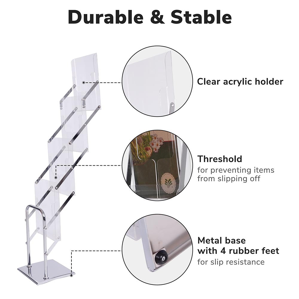 TheLAShop Literature Stand - 4 Pocket Magazine & Brochure Holder Rack for Office, Home, or Retail Display - Perfect for Organizing Books, Menus, and Flyers