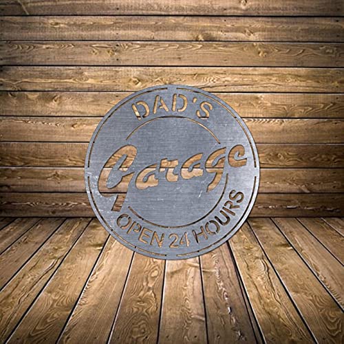 Vintage 'Dad's Garage Open 24 Hours' Metal Sign - Rustic Home & Patio Decor - Unique Gift for Dad, Mechanics & Car Lovers - Perfect for Man Cave, Garage, Workshop or Outdoor Spaces