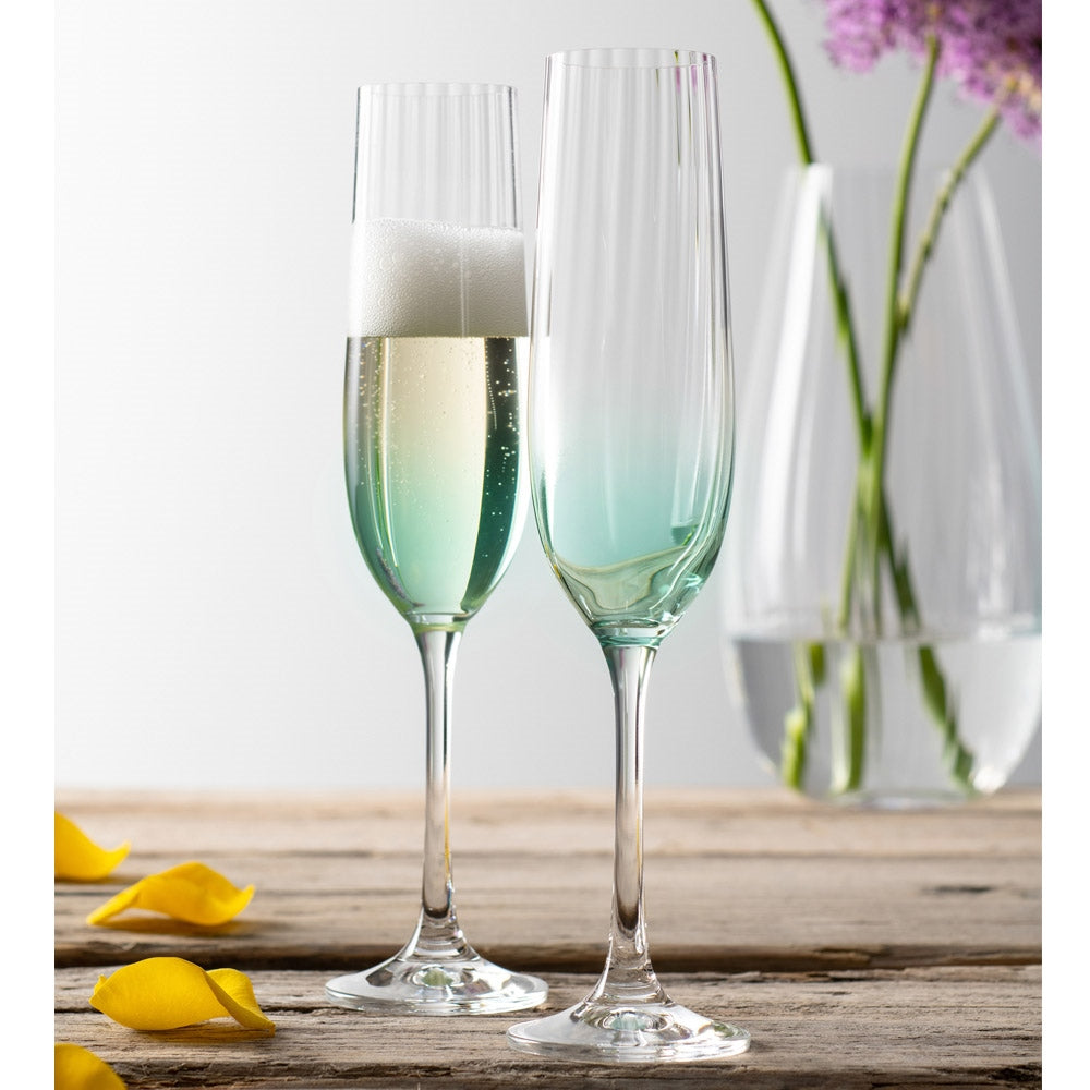 Galway Crystal Erne Flute Set of 2 - Elegant Aqua Blue Glass Flutes for Champagne, Wine & Cocktails - Perfect for Weddings, Parties & Special Occasions