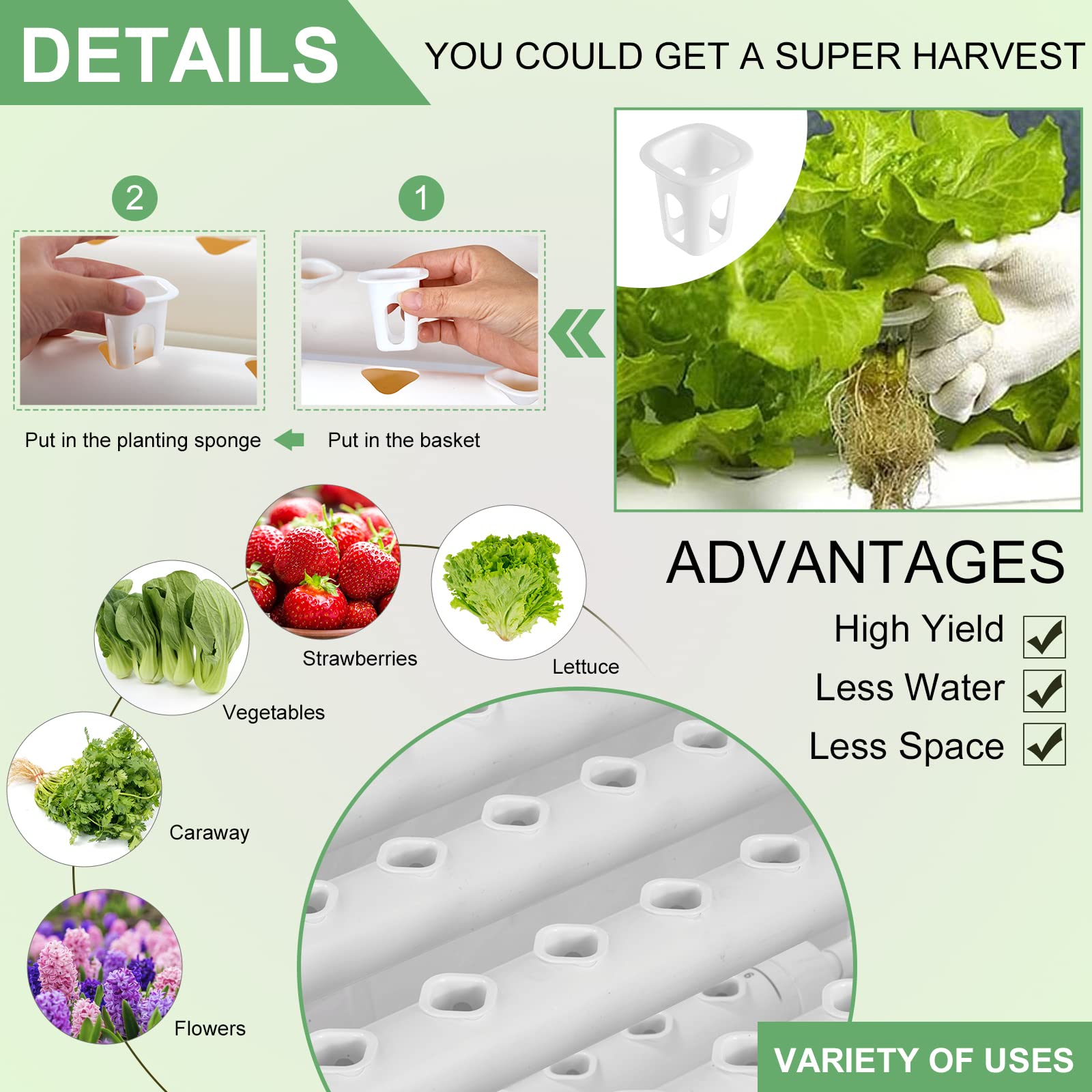 Hydroponic Growing System Kit - 108 Plant Sites, 3-Layer Food Grade PVC-U Pipes for Indoor Gardening - Grow Vegetables, Flowers, Fruits & Herbs Easily (Upgraded Version) | Perfect for Home, Apartment & Urban Farming