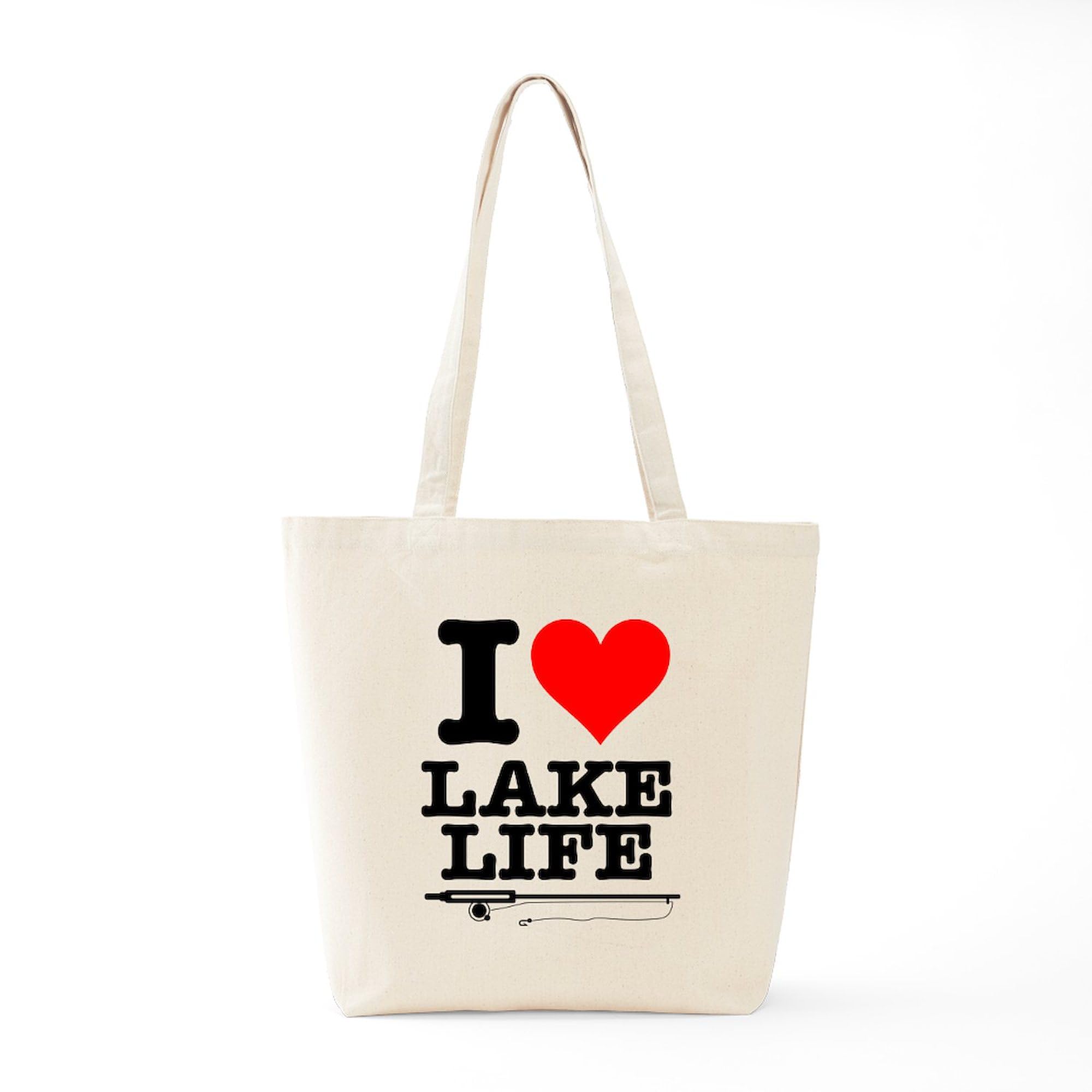 I Heart Lake Life Natural Canvas Tote Bag - Reusable Eco-Friendly Shopping Bag for Beach, Groceries & Daily Use