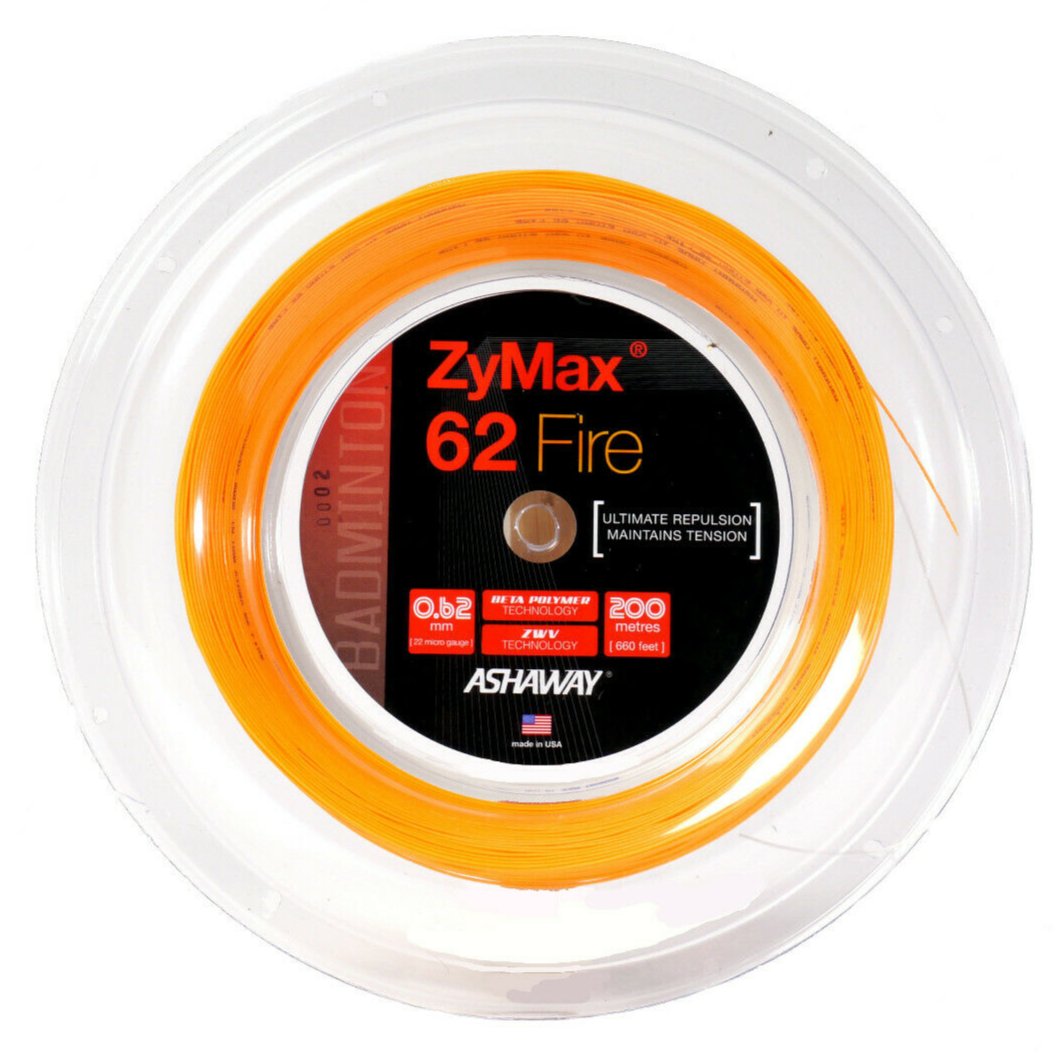 Ashaway ZyMax 62 Fire Badminton String Reel (Orange) - High-Performance Badminton String for Power & Control | Perfect for Tournaments & Training