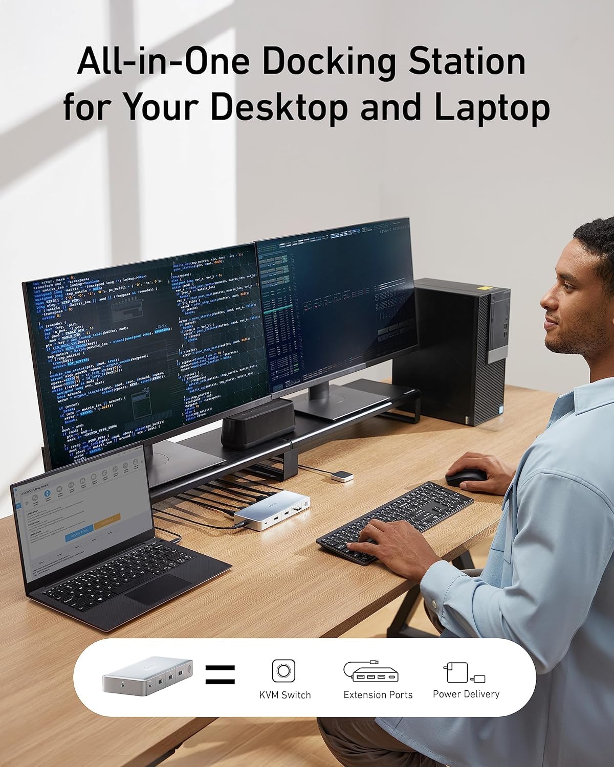 Anker USB C Docking Station with Dual 4K HDMI & DisplayPort - KVM Switch for PC & Laptop - 553 Model with USB 3.0 Ports - Compatible with HP Laptops, MacBook, iPad, Steam Deck - Perfect for Home Office & Gaming Setup