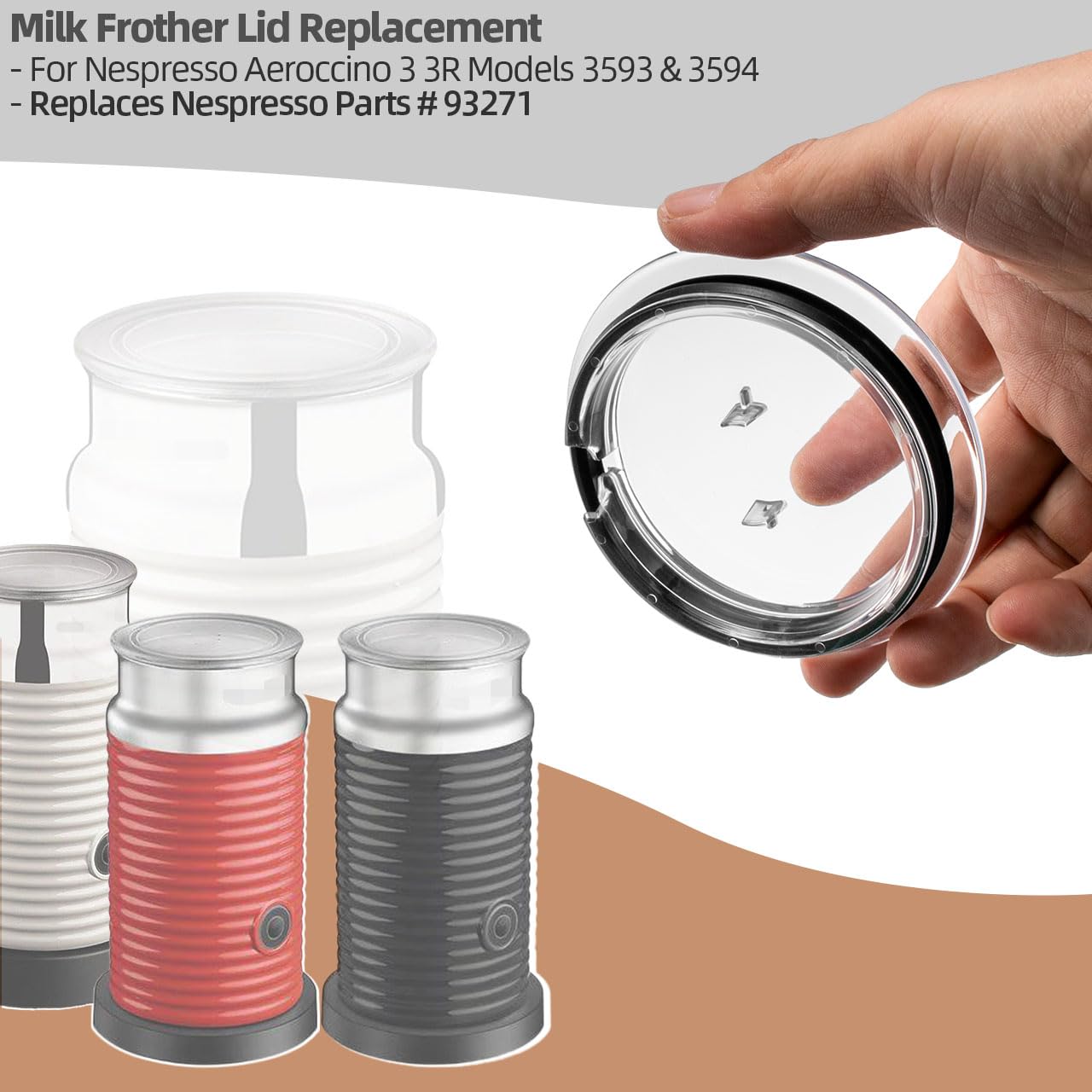Nespresso Aeroccino 3 & 3R Milk Frother Replacement Lid - Compatible with 3593 & 3594 Models (Part #93271) | Durable Cover & Seal for Perfect Milk Frothing at Home or Office