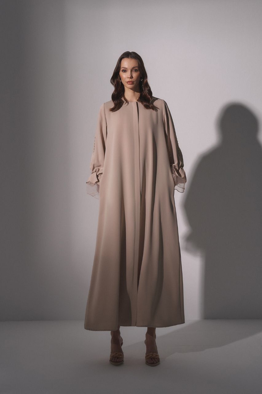 Elegant Marah Zip Front Abaya with Embroidered Cuffs - Modest Islamic Dress for Women, Perfect for Prayer, Eid Celebrations & Special Occasions