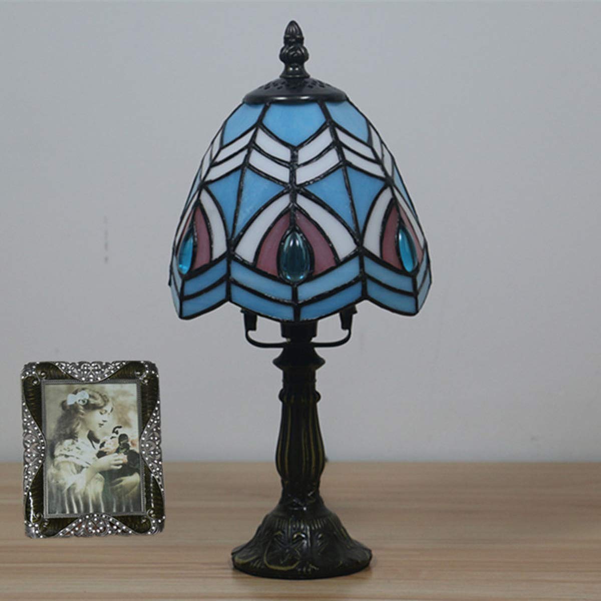 Mini Tiffany Style Table Lamp - Blue Phoenix Stained Glass Bedside Lamp with Zinc Alloy Base | 25W Max E14 Bulb | Perfect for Bedroom, Living Room & Coffee Table Decor