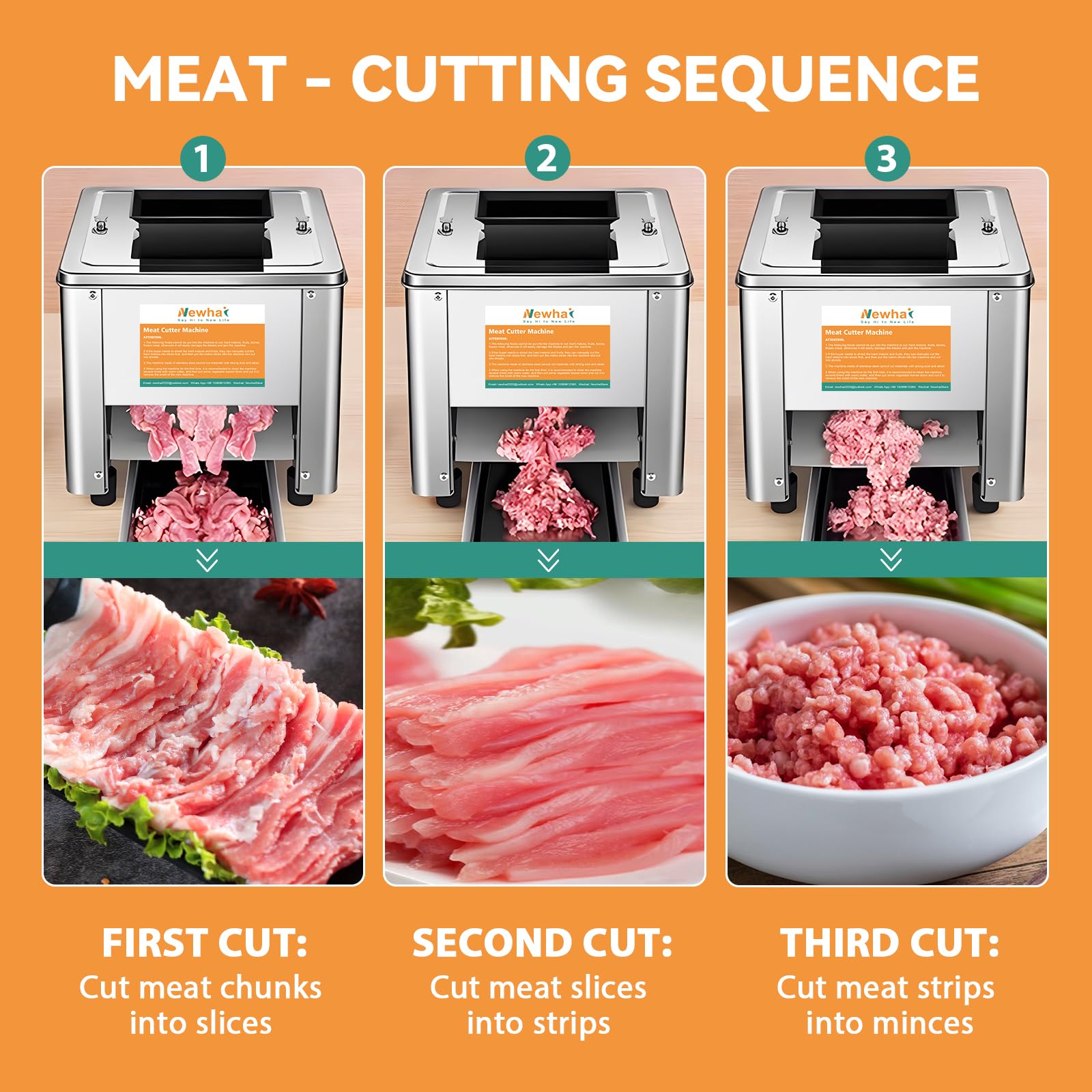 850W Commercial Electric Meat Slicer Machine - 3.5mm Stainless Steel Meat Cutter for Pork, Chicken, Fish - 330lb/h High Capacity for Home & Restaurant Use | Perfect for Deli, BBQ, Meal Prep & Catering