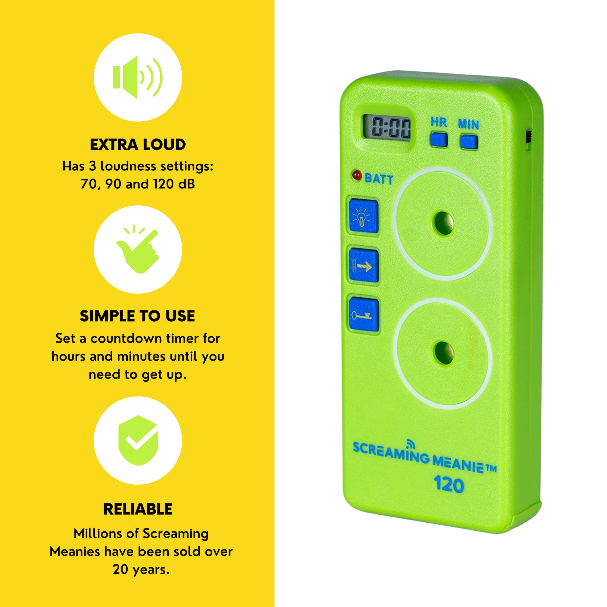 TZ-120 Ultra Loud Alarm Timer with 2 Sound Modes - 120dB Heavy Duty Alarm Clock for Deep Sleepers, Truck Drivers & Travelers | Includes 9V Battery (Green) | Perfect for Home, Office, RV & Emergency Use