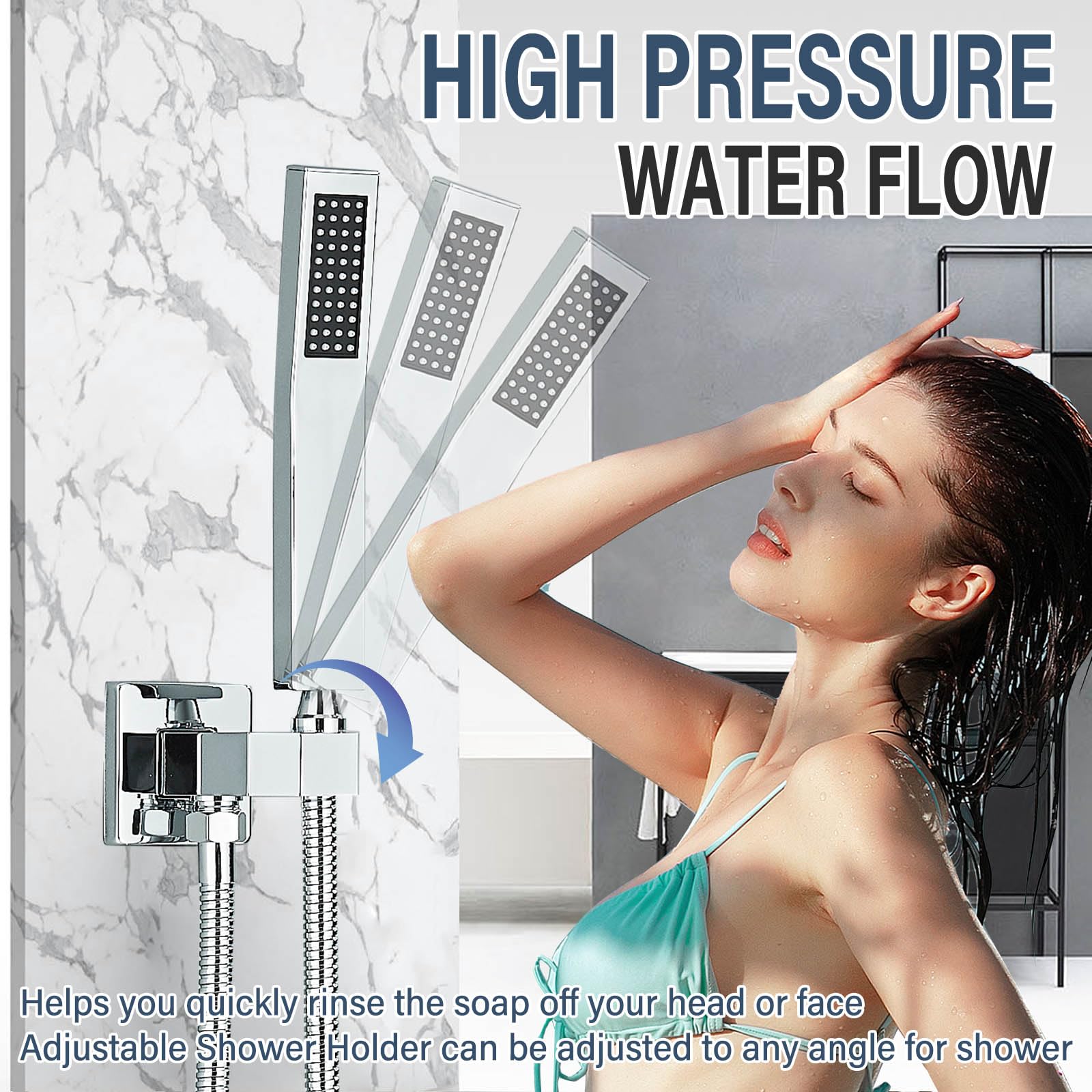 12 Inch LED Shower Head with Brass Handheld - Complete Luxury Shower System Set Including Rough-in Valve & Trim Kit - Perfect for Modern Bathrooms & Spa-Like Experience
