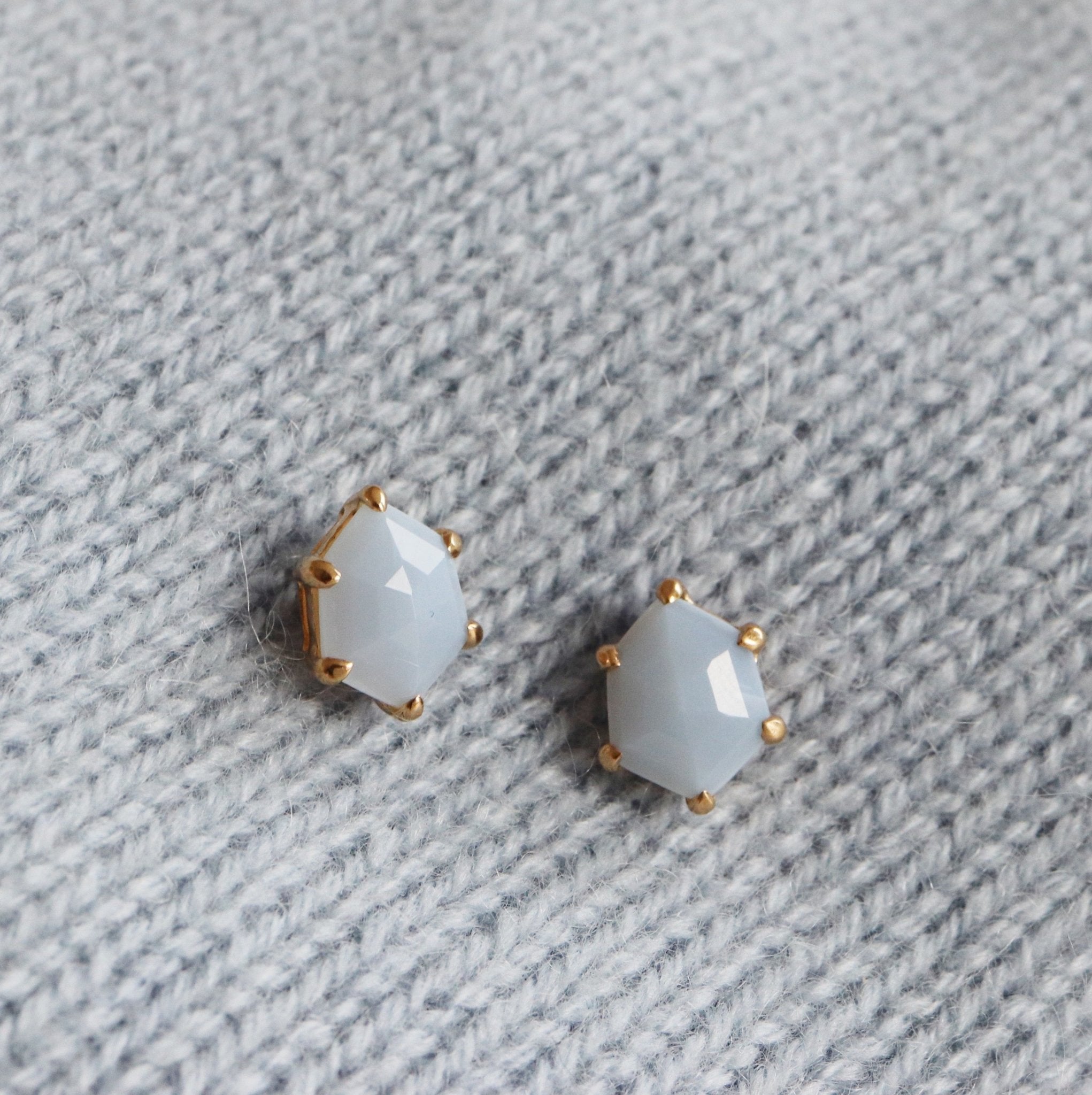 Mini Honour Stud Earrings - Arctic Blue Opal & Gold Plated for Women | Elegant Everyday Jewelry for Work, Parties & Special Occasions