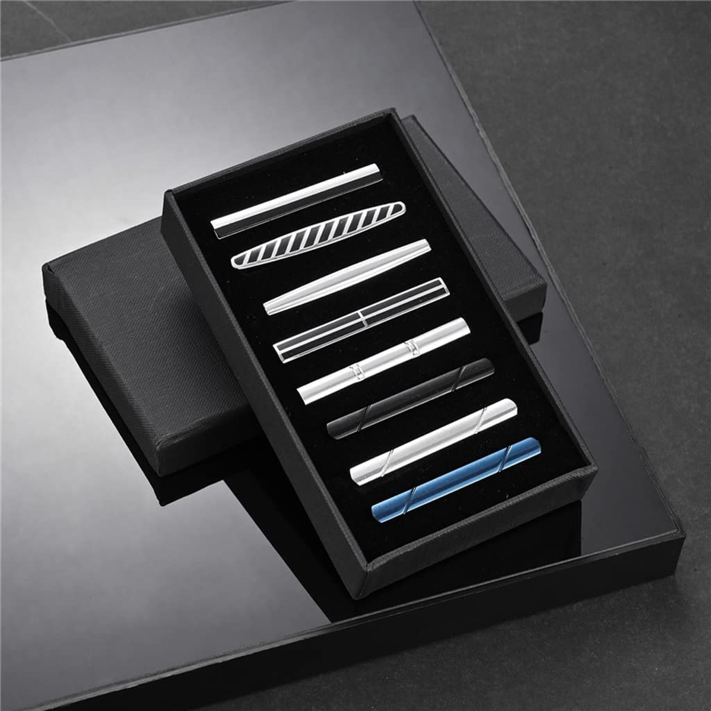 Elegant Tie Clip & Cufflinks Set for Men - 8PCS Stainless Steel Wedding Guest Gifts with Gift Box - Perfect for Husband, Business Professionals & Formal Occasions - Ideal for Weddings, Proms, Corporate Events & Gifts