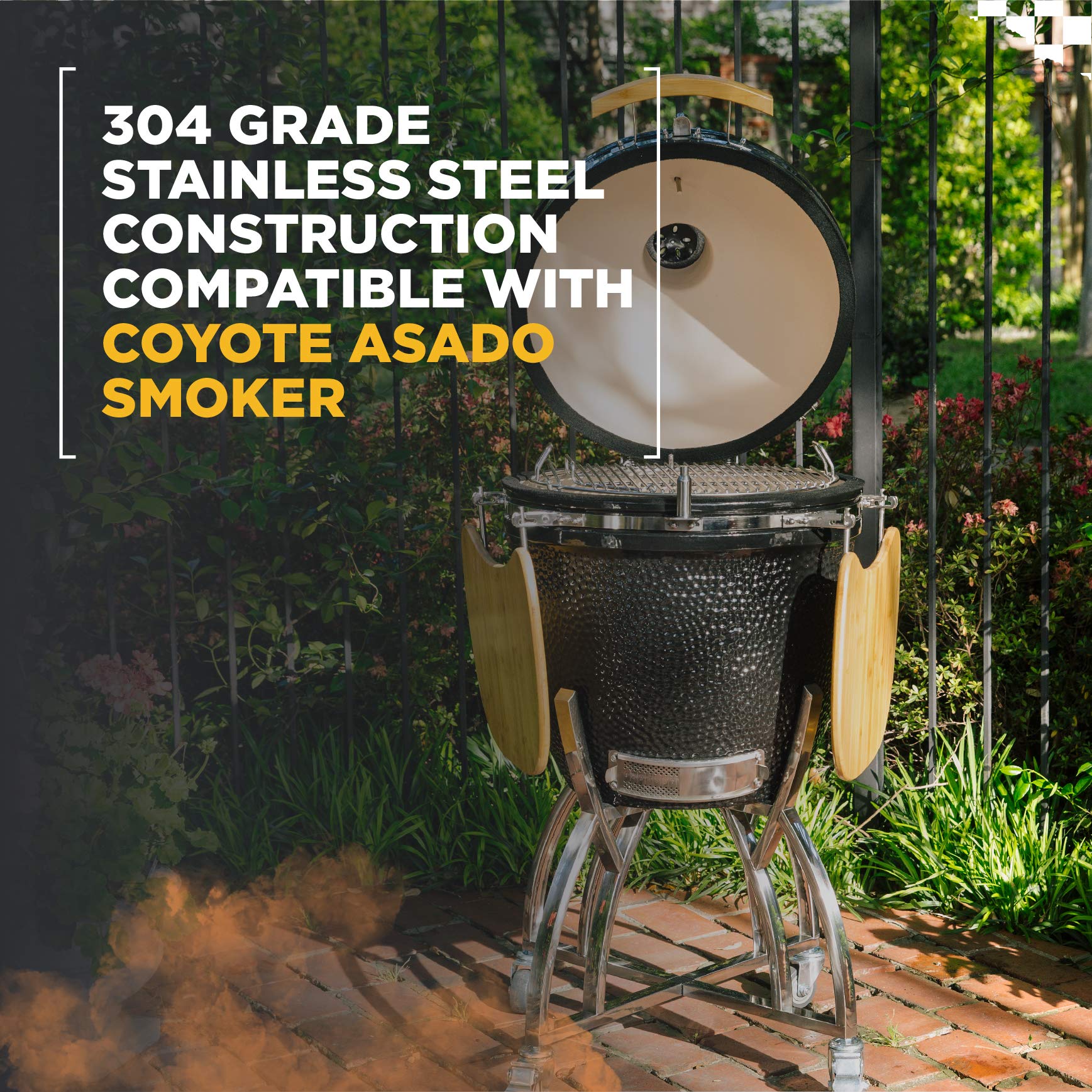 Premium Coyote Asado Smoker Stand with Heavy-Duty Caster Wheels | Portable Outdoor BBQ Grill Accessory | Perfect for Backyard Cooking, Tailgating & Camping