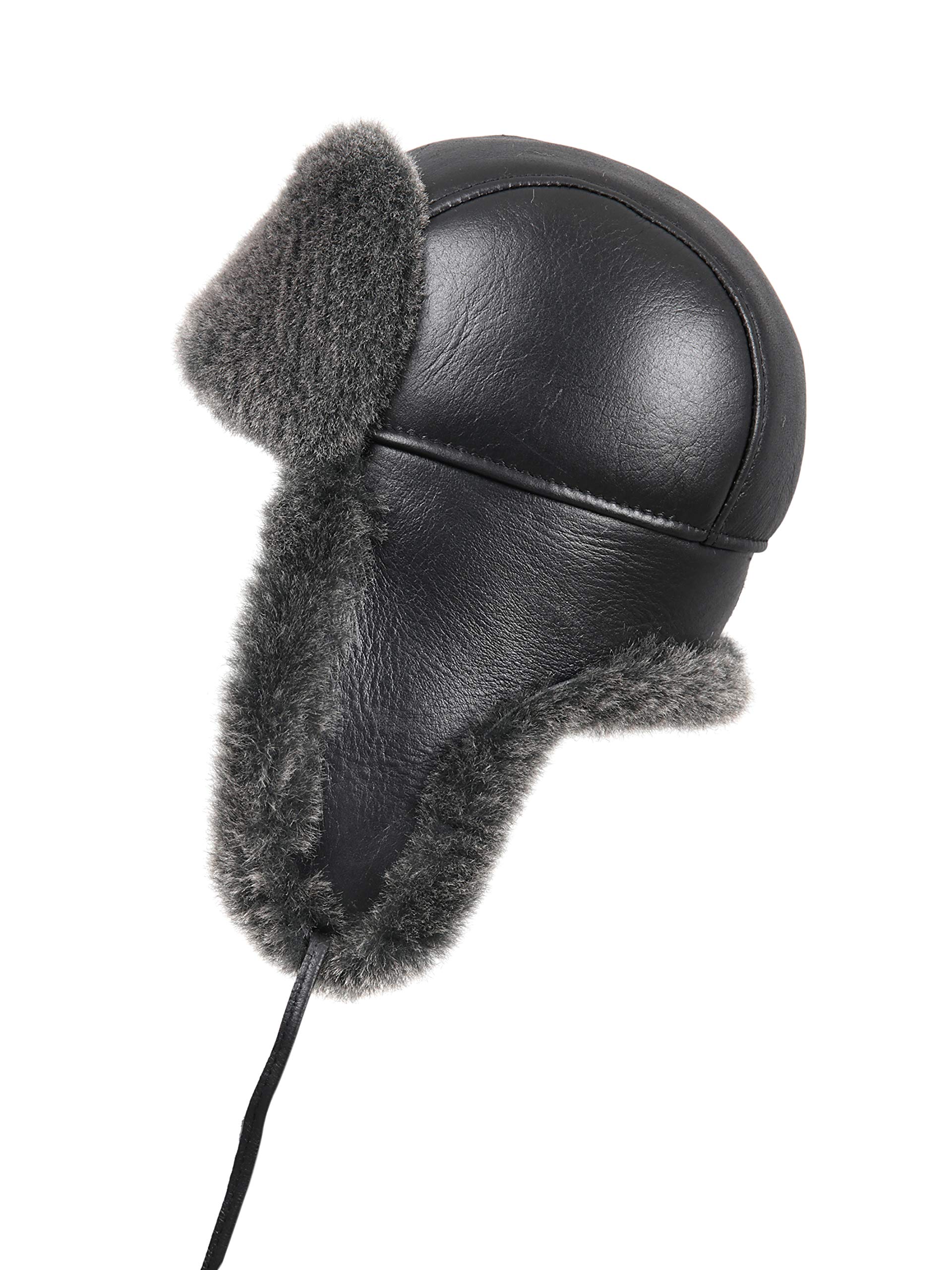 Genuine Leather Aviator Shearling Ushanka Hat - Russian Style Trapper Cap with Real Sheepskin Fur & Ear Flaps - Warm Winter Hat for Men & Women - Perfect for Skiing, Snowboarding & Cold Weather Outdoor Activities