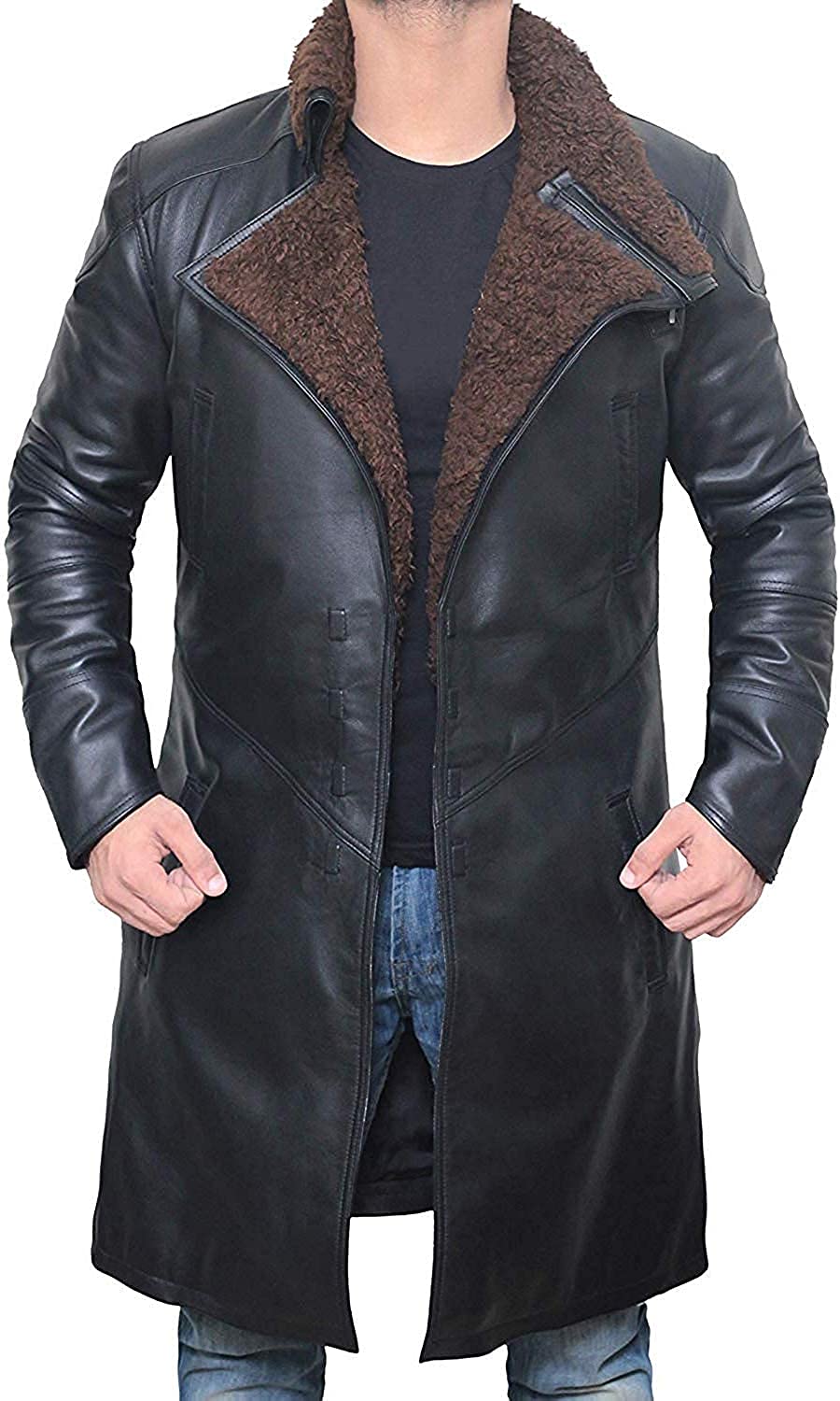 Premium Men's Leather Jacket with Shearling Lining - Stylish Long Coat for Winter Fashion & Outdoor Activities
