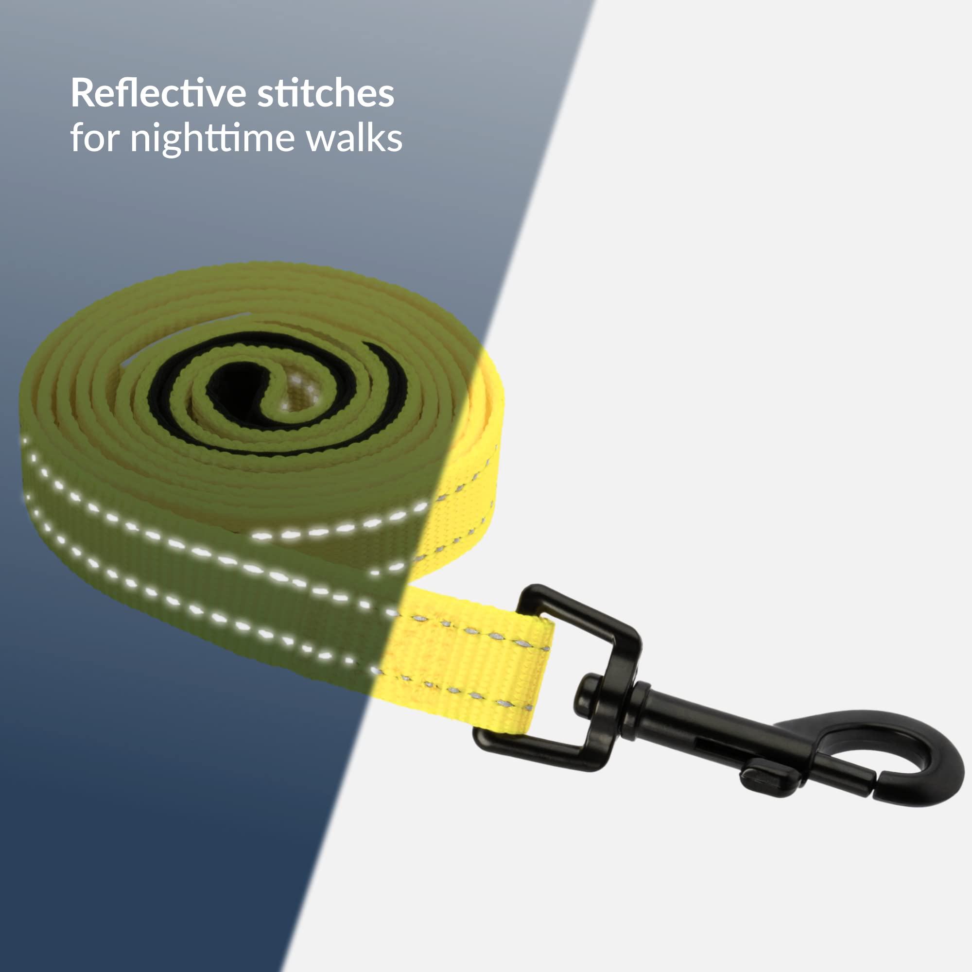 **CollarDirect Heavy Duty Reflective Nylon Dog Leash – 5ft Durable Pet Leash for Small, Medium & Large Dogs – Yellow – Perfect for Outdoor Walking, Running & Training**