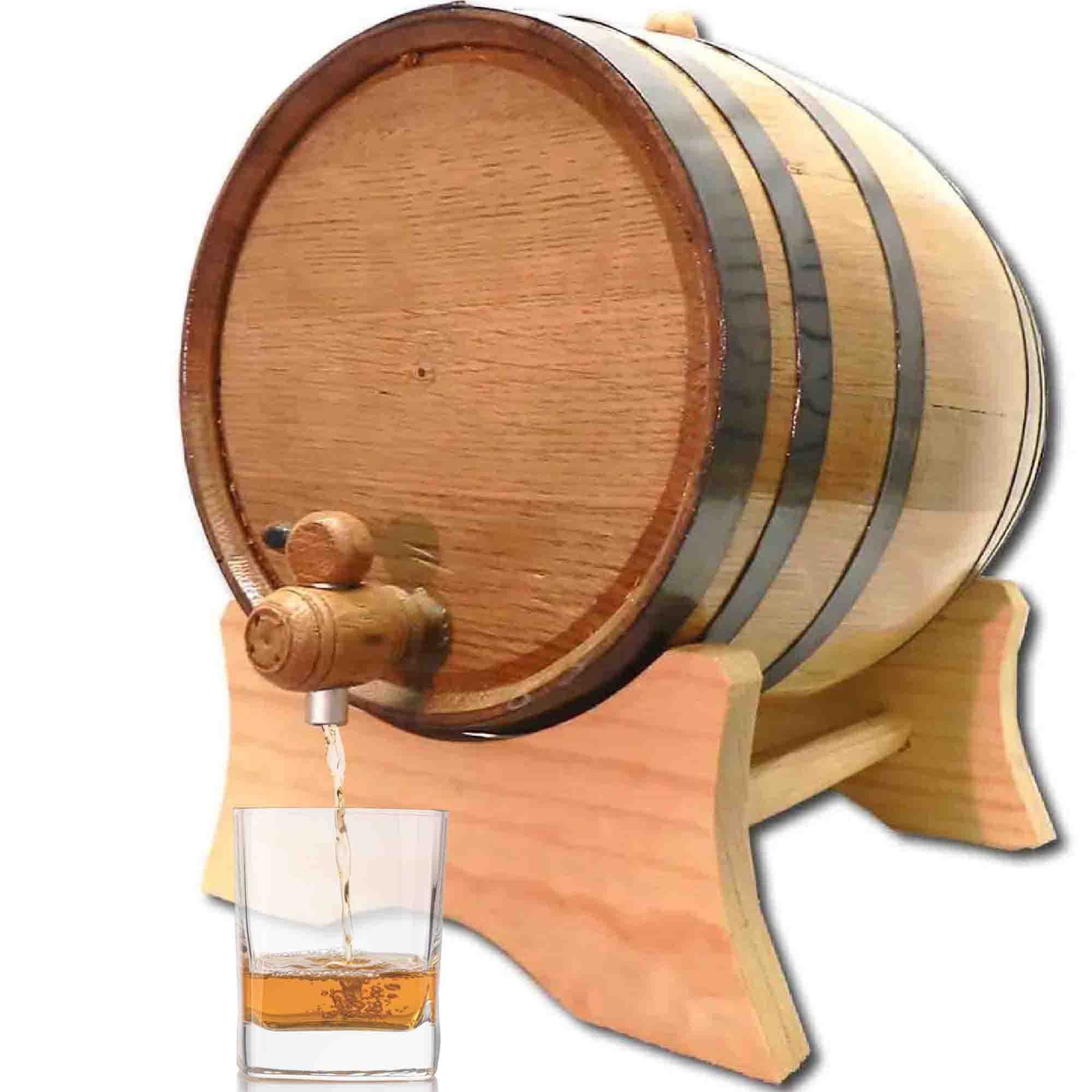 10 Liter (2.5 Gallon) Charred Oak Aging Barrel with Stand, Bung & Spigot - Premium Wooden Whiskey & Wine Barrel for Home Brewing, Distilling, Cocktail Aging - Perfect for Bourbon, Scotch, Rum, Tequila and Craft Beer Maturation - Great for Home Bars, Cellars and DIY Spirit Projects