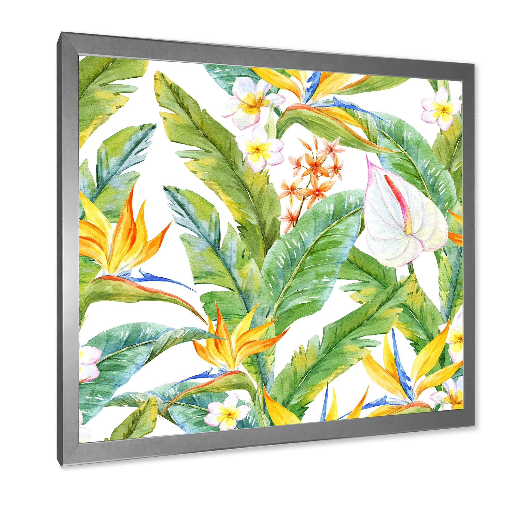 Tropical Foliage & Yellow Flowers II Modern Framed Wall Art - Vibrant Botanical Print for Living Room, Bedroom & Office Decor